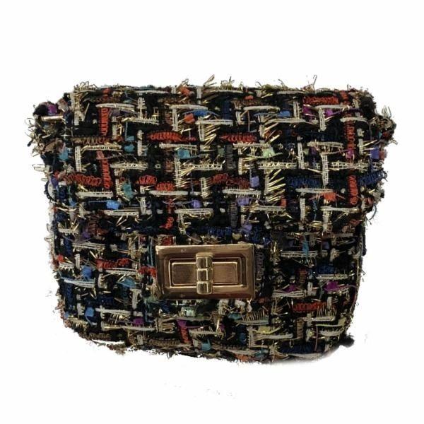 Raw 7 by Doe A Dear Boucle Tweed Gold Chain Crossbody Purse - Black, Price: $36