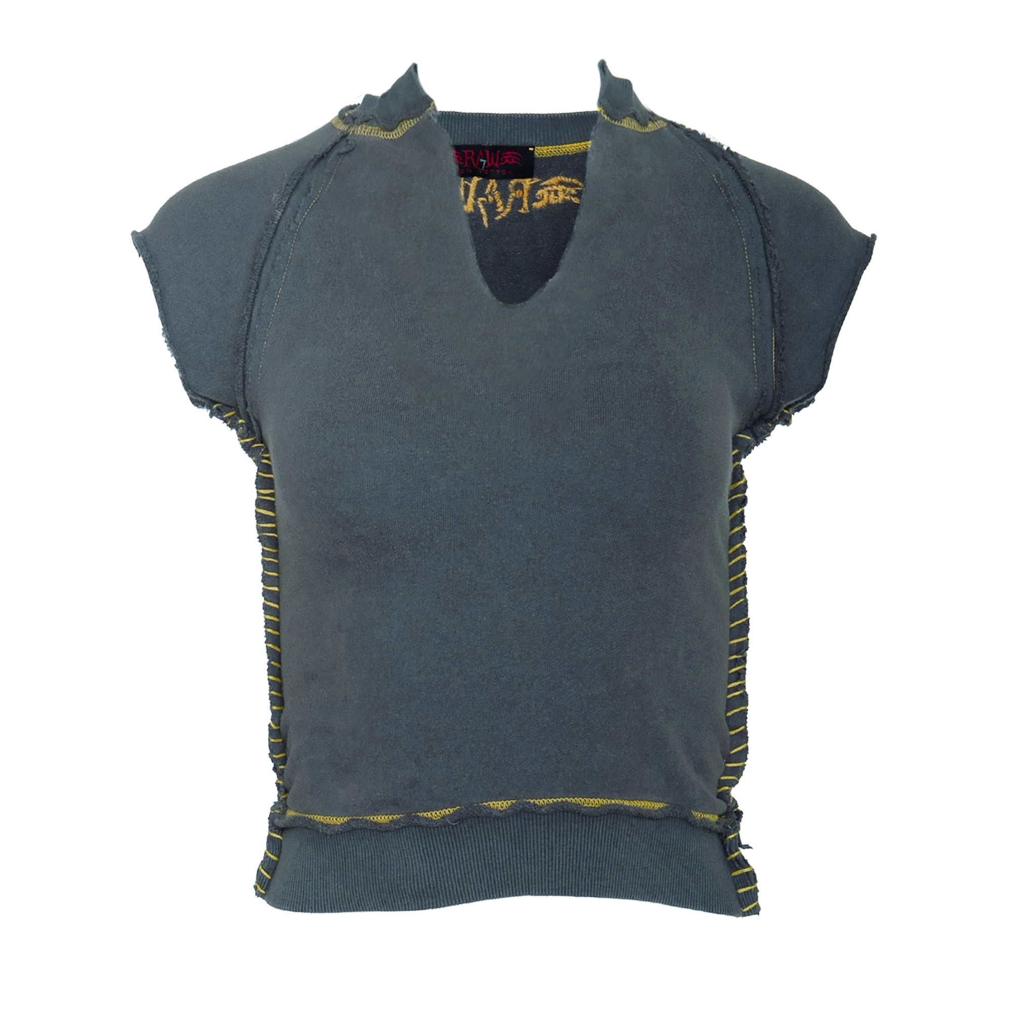 RAW7 Women's Stone Grey Cut Off V-Neck Sweatshirt Short Sleeved - Fleur-de-Lis, Price: $39