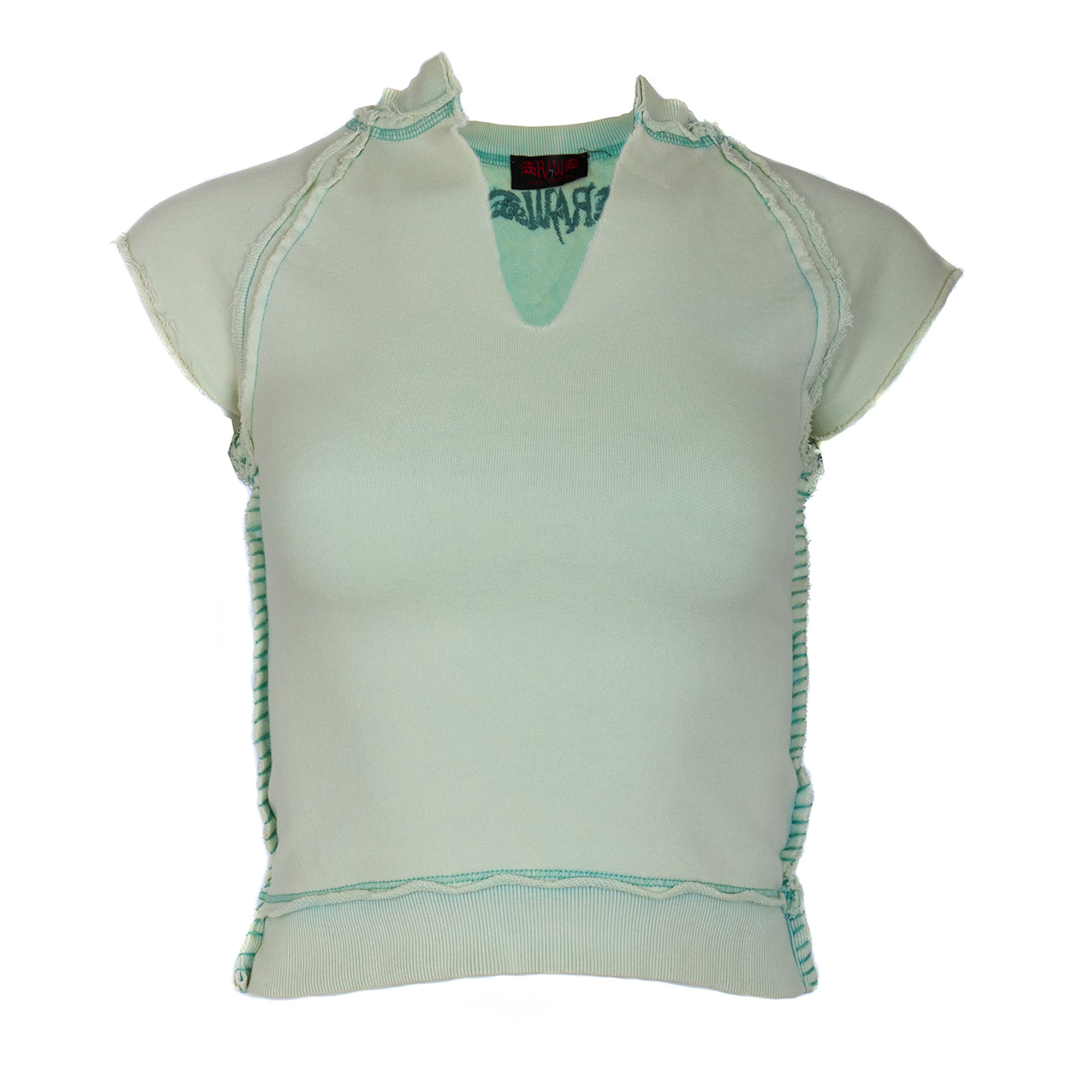 RAW7 Women's Seafoam Green Cut Off V-Neck Sweatshirt Short Sleeved - Rose, Price: $39