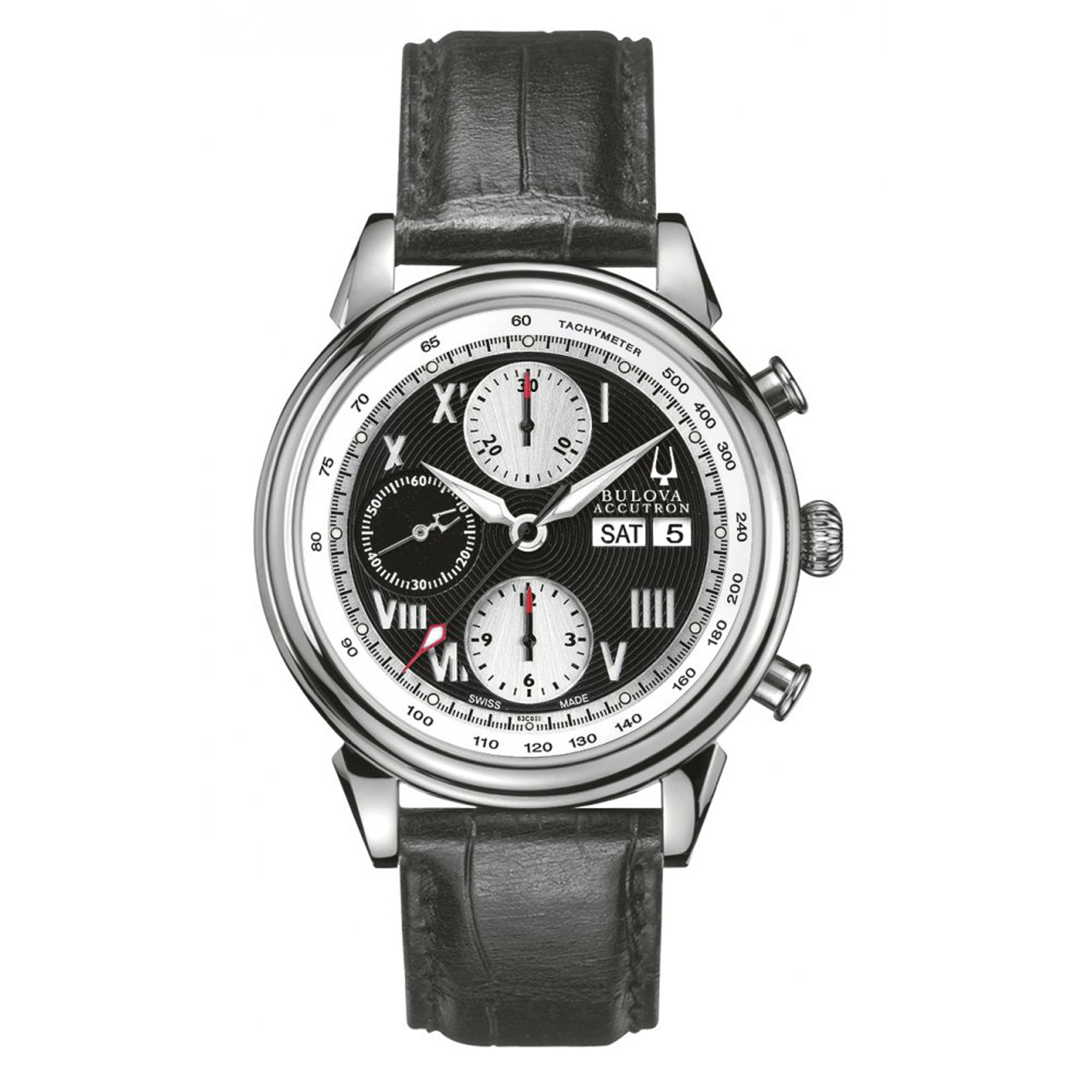 Sold out 63C011 Bulova Accutron Gemini ETA7750 Swiss Automatic 25 Jewel Black Silver Strap