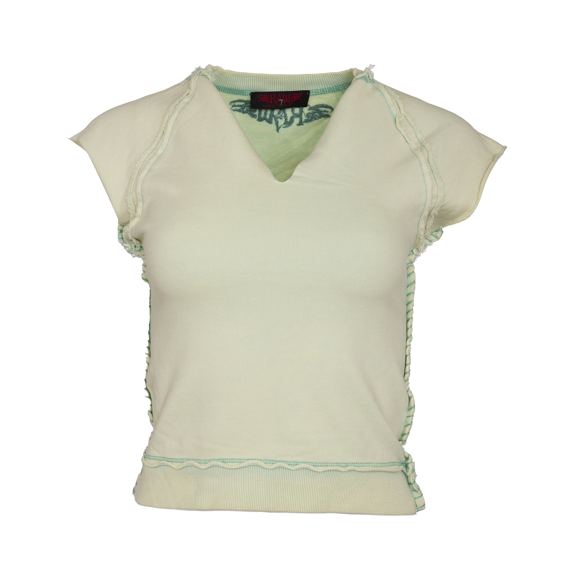 RAW 7 SWSRT102_LIGHTGREEN RAW7 Women's - Cut Off V-Neck Sweatshirt Short Sleeve - Light Green