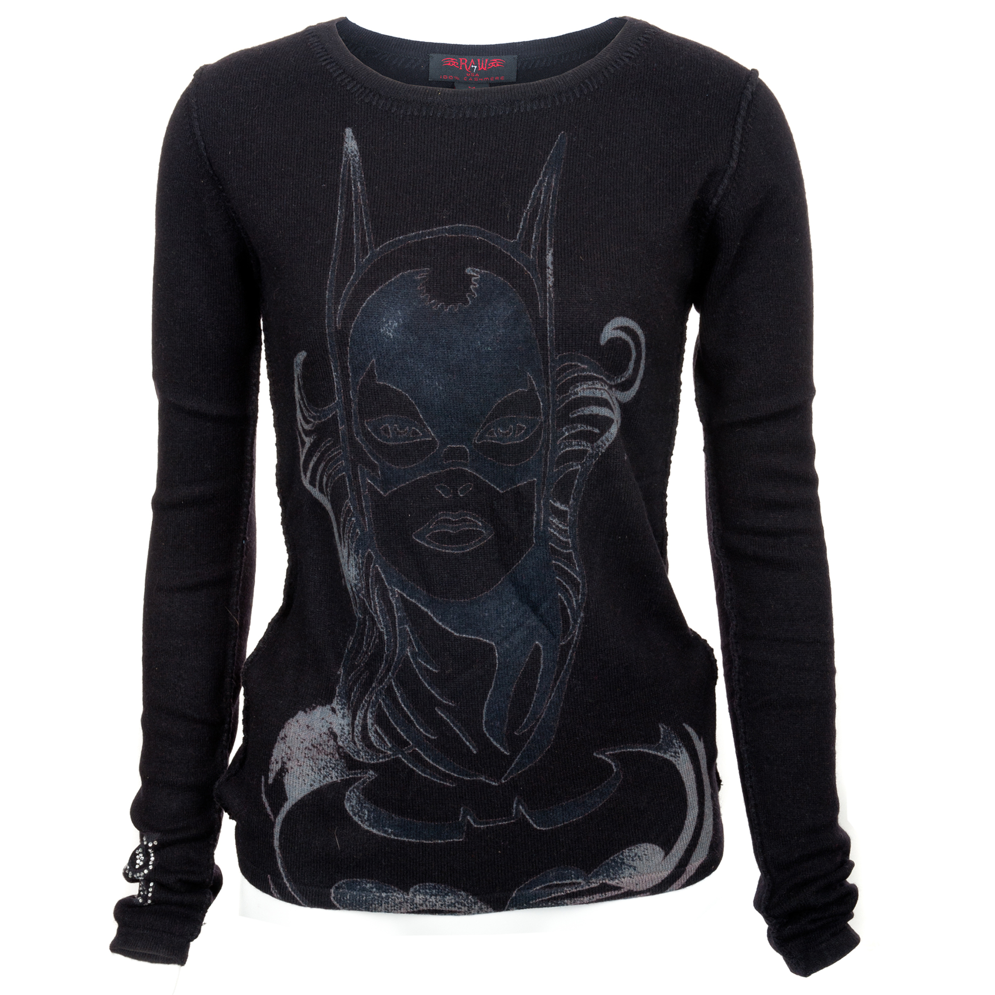 RAW 7 PCSH167BLK Raw 7 100% Cashmere Womens Batgirl Sweater Black