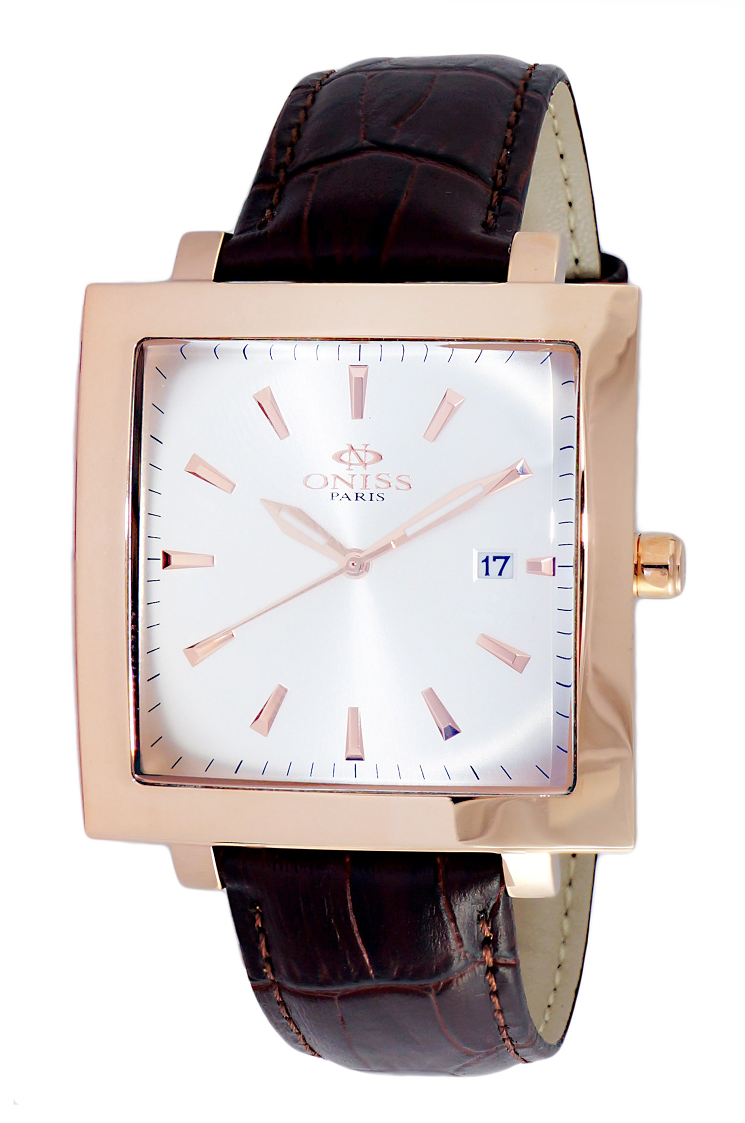 Oniss Rose Gold Silver Dial Brown Leather Strap, Price: $119