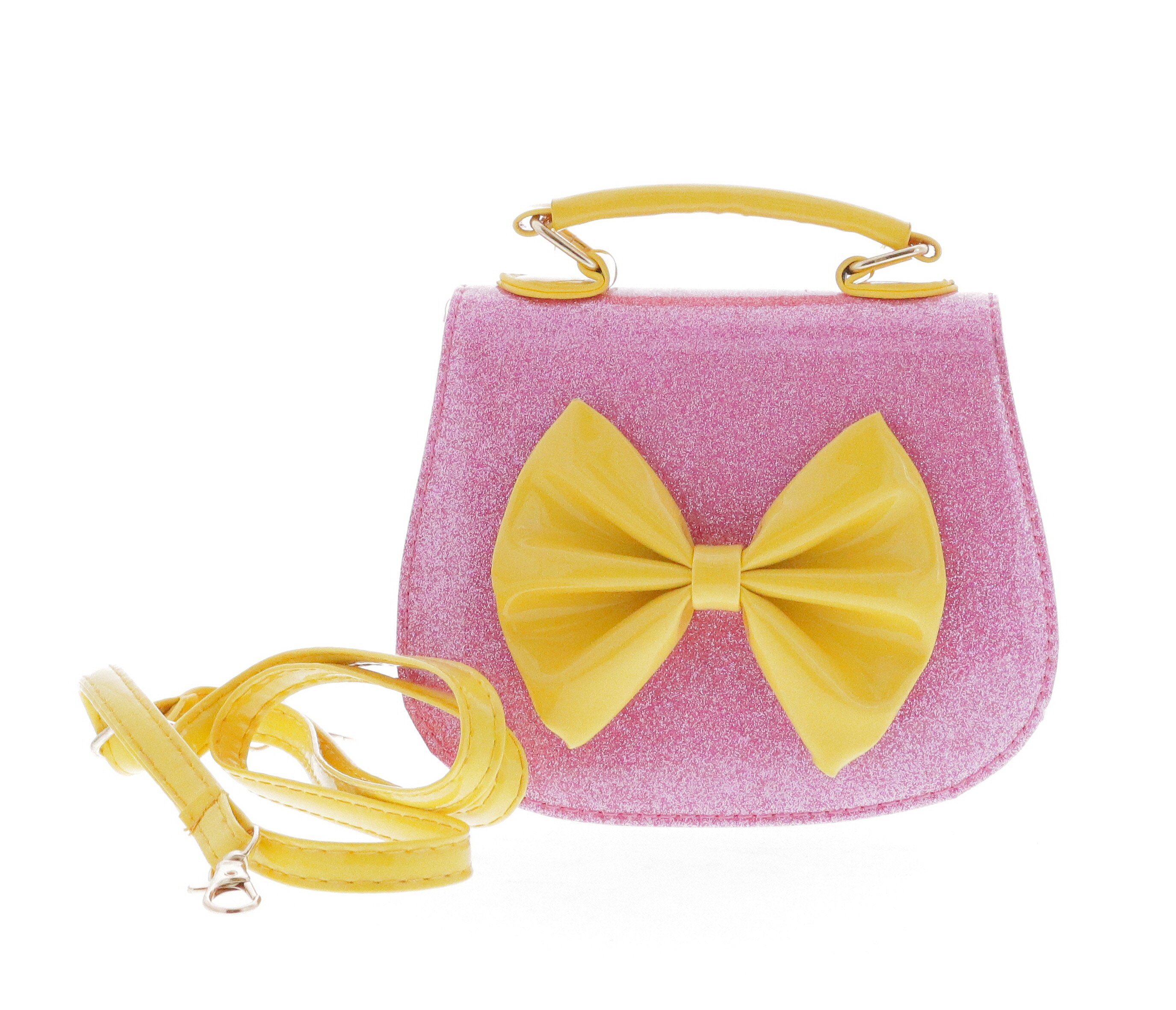 0602-1-OS-Yellow Raw 7 by Doe A Dear Patent Horse Shoe Large Bow with Top Handle Bag 0602-1-OS-Yellow