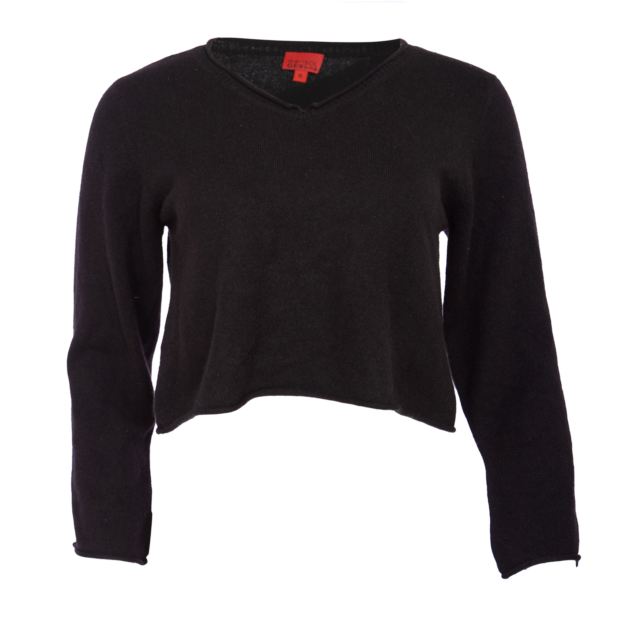 CSH_V_ BLACK Marisol GERona Womens - Black Cashmere Long Sleeved V-Neck