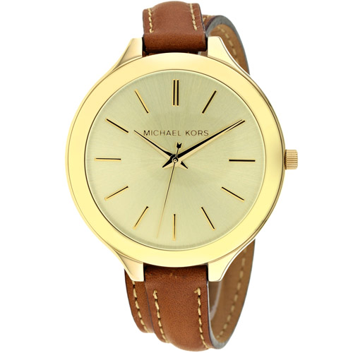 MK2256 Michael Kors Womens Slim Runway Brown Band Gold Dial