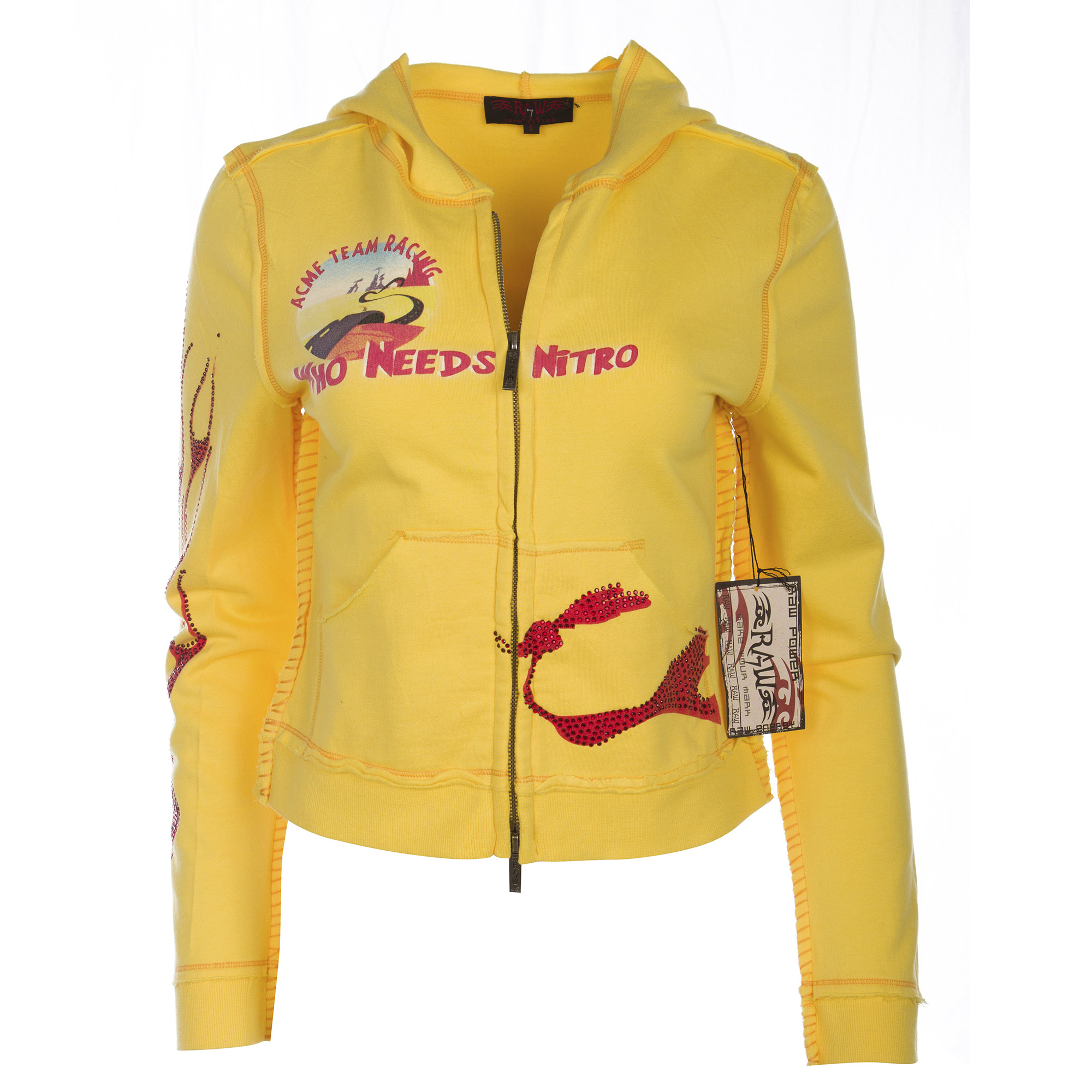 RAW 7 ST86-Wile-Y Looney Tunes Women's Yellow Zip Hoodie Wile E. Coyote and the Road Runner