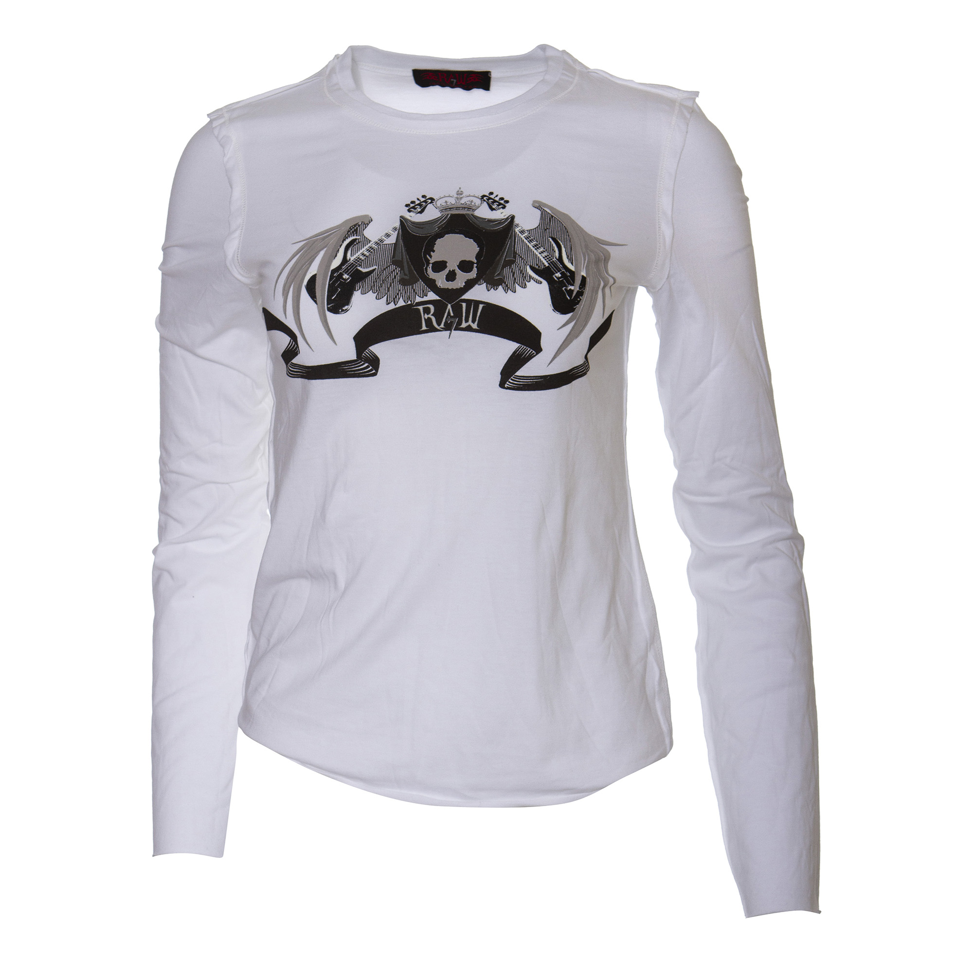 LS223-SKULL-WING Raw7 Women's White Long Sleeve Tee Guitars Skull  Wings theme