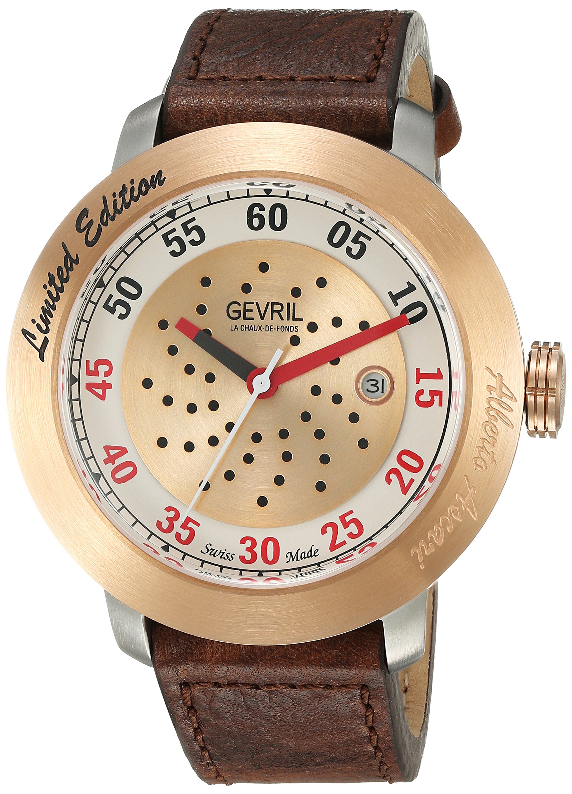 B01LXM3A9Z B01LXM3A9Z Gevril Men's 'Alberto Ascari' Swiss Automatic Stainless Steel and Leather Casual Watch, Color:Brown (Model: 1101)