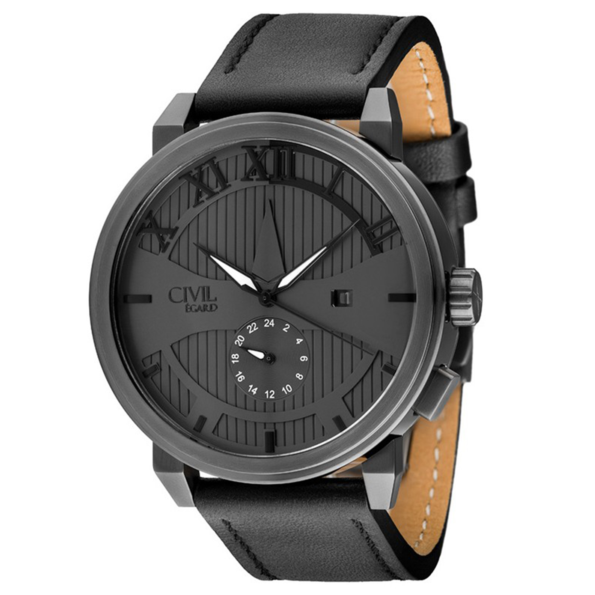 Egard CVL-SHD-GUN Egard Limited Production Civil Shade Watch Swiss Dual Time Gunmetal