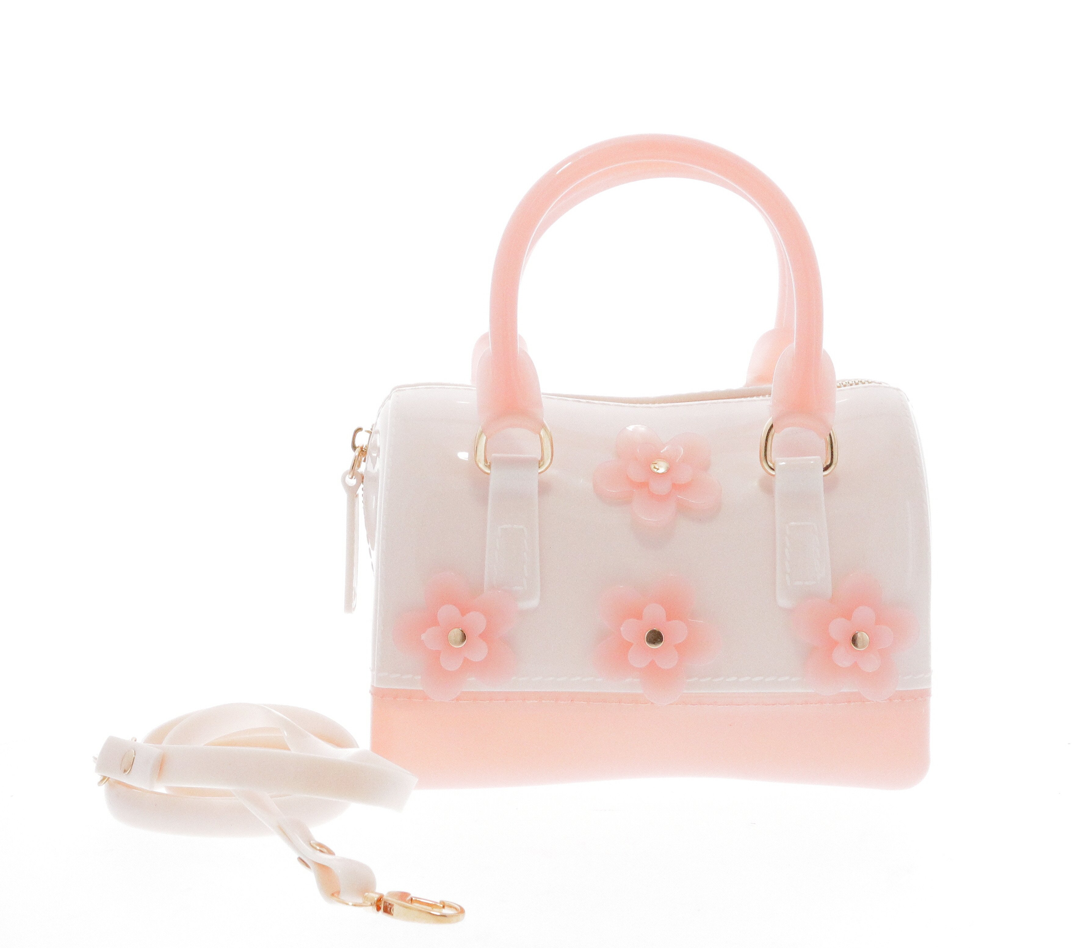 B3912-IvoryPinkLemonade Raw 7 by Doe A Dear Flowers Barrel Jelly Hand Bag in Ivory / Pink Lemonade