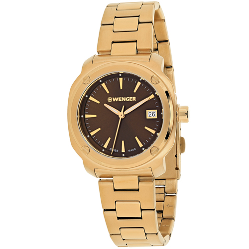 01.1121.105 Wenger Womens Edge Index Rose Gold Band Brown Dial