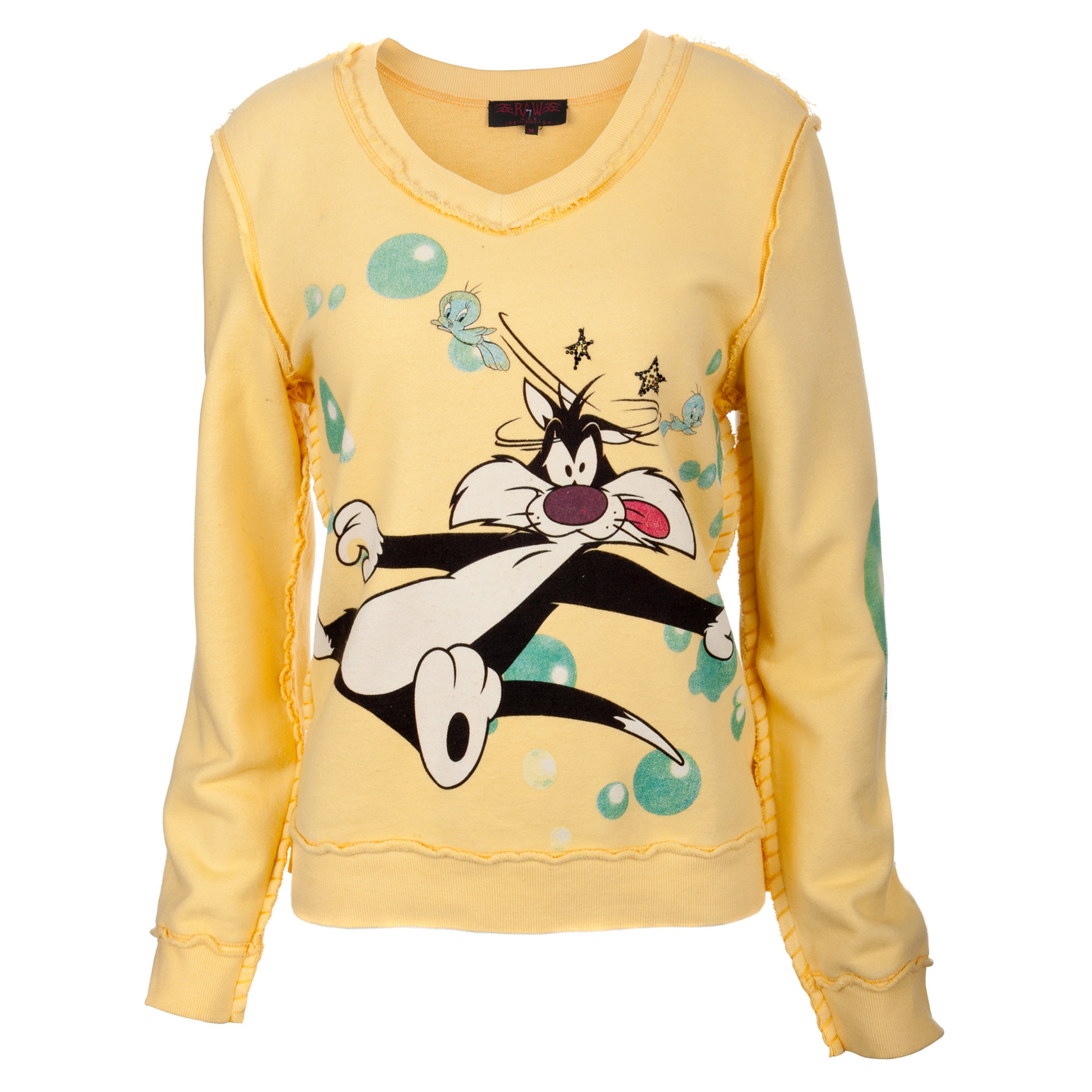 RAW 7 ST72- Syl Looney Tunes Women's Yellow Sweatshirt Sylvester & Tweet Graphic