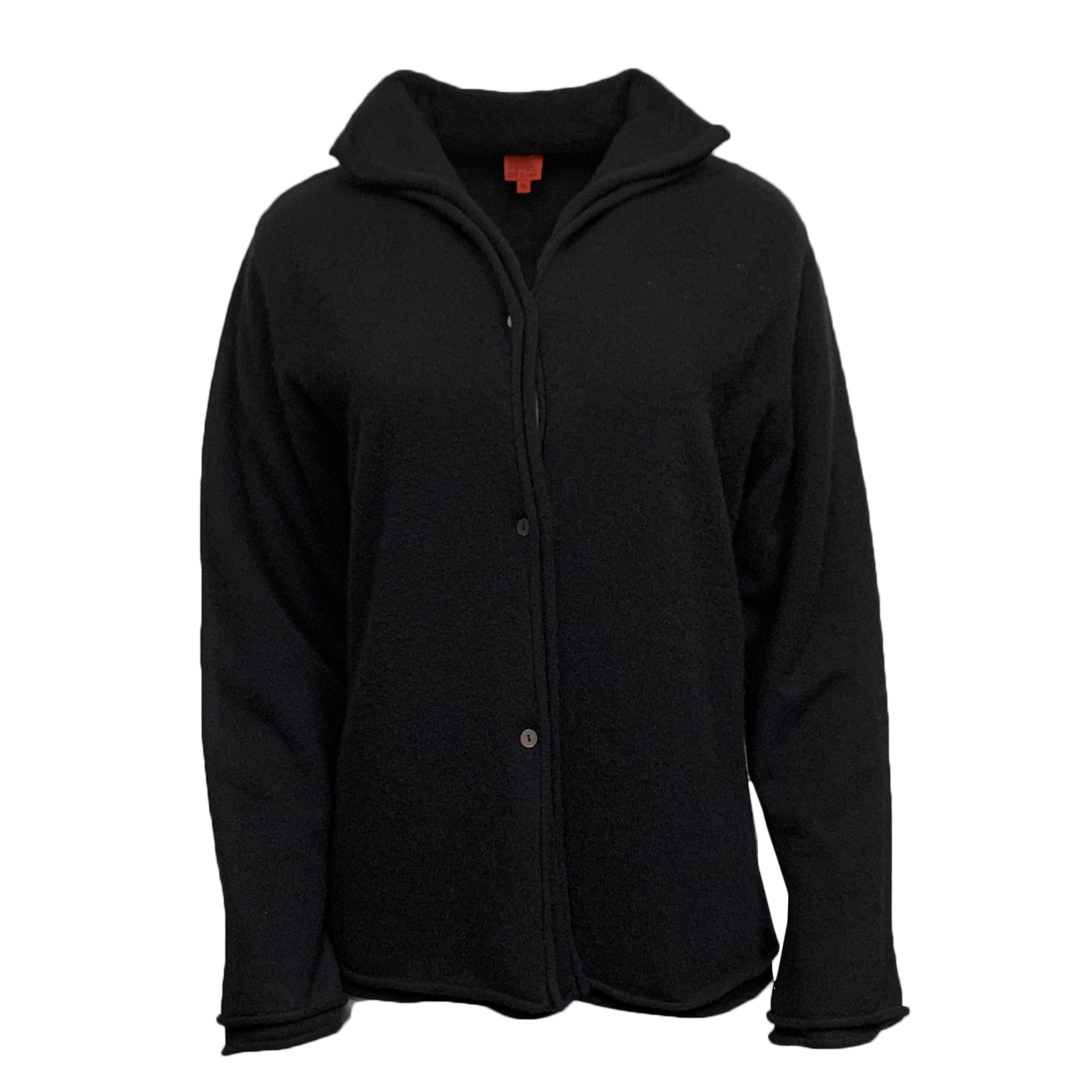 RAW 7 CSH-02-CARD-DOUBLE-BLK Marisol GERona Women's Double-Layered Cashmere Cardigan Sweater - Black