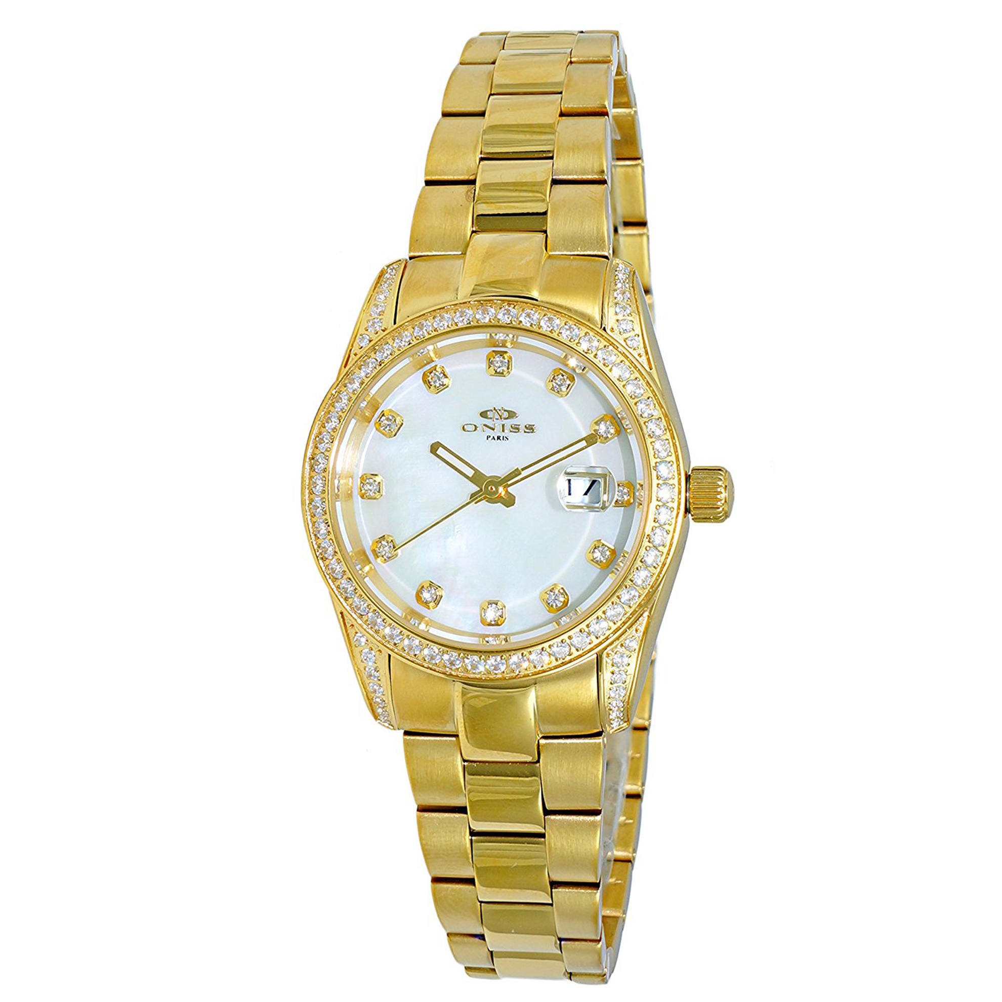 Oniss 293-ON3886-LGWMOP Oniss RX Ladies Crystal Bezel Gold with White MOP Dial