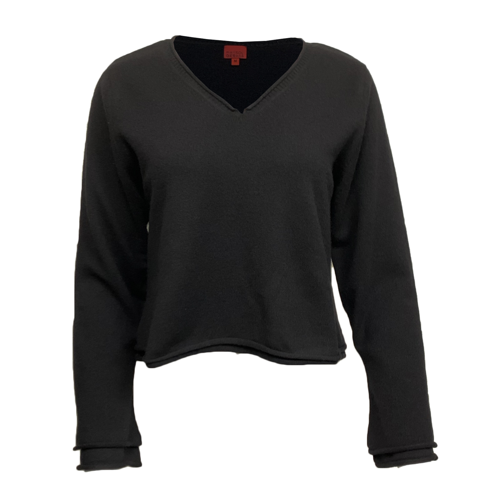 RAW 7 CSH-02-DOUBLE-BLK Marisol GERona Women's Double-Layered Cashmere V-Neck Sweater - Black