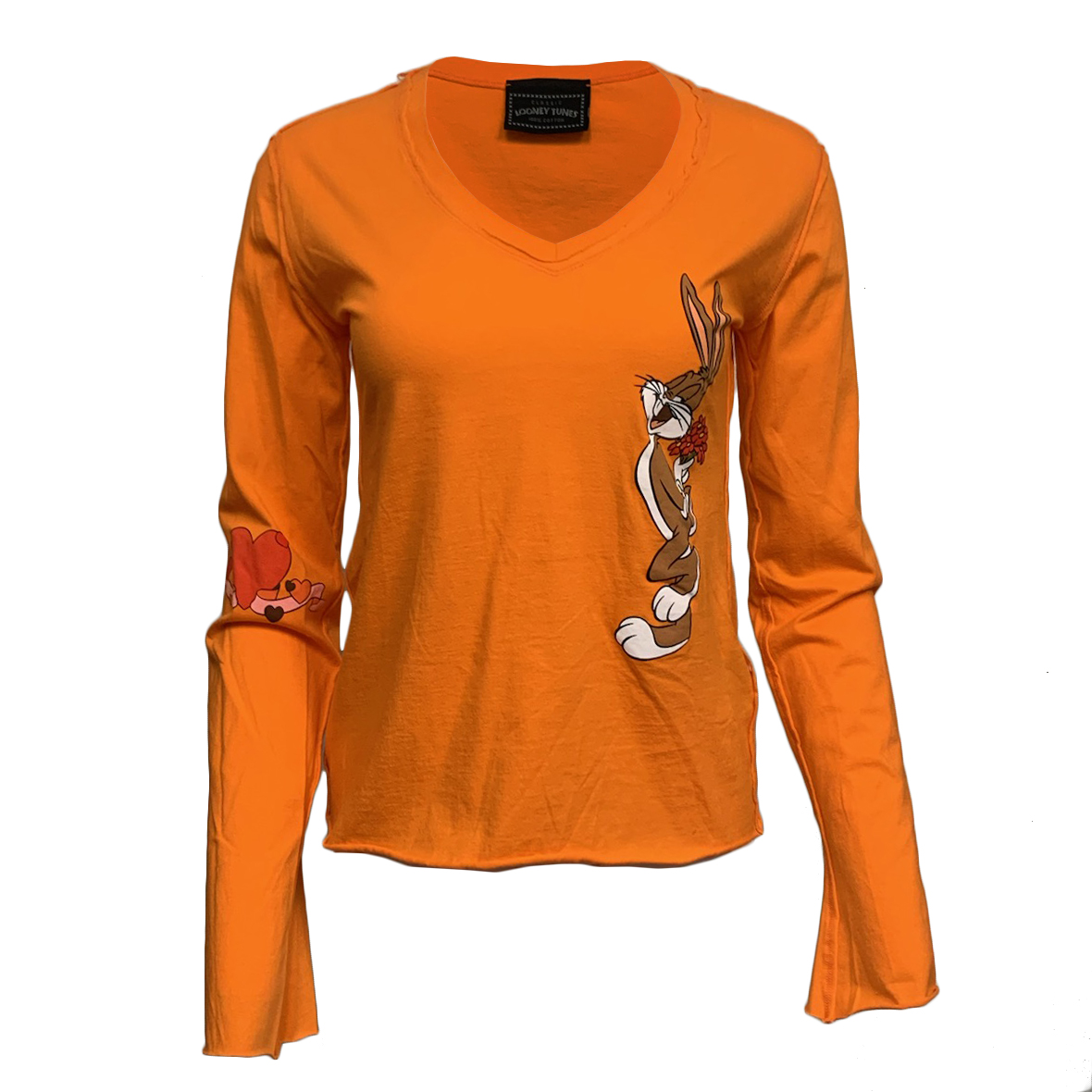 Looney Tunes PTS79-BUGSB-SUNRISE Looney Tunes Women's Bugs Bunny Long Sleeve V-Neck T-Shirt Orange
