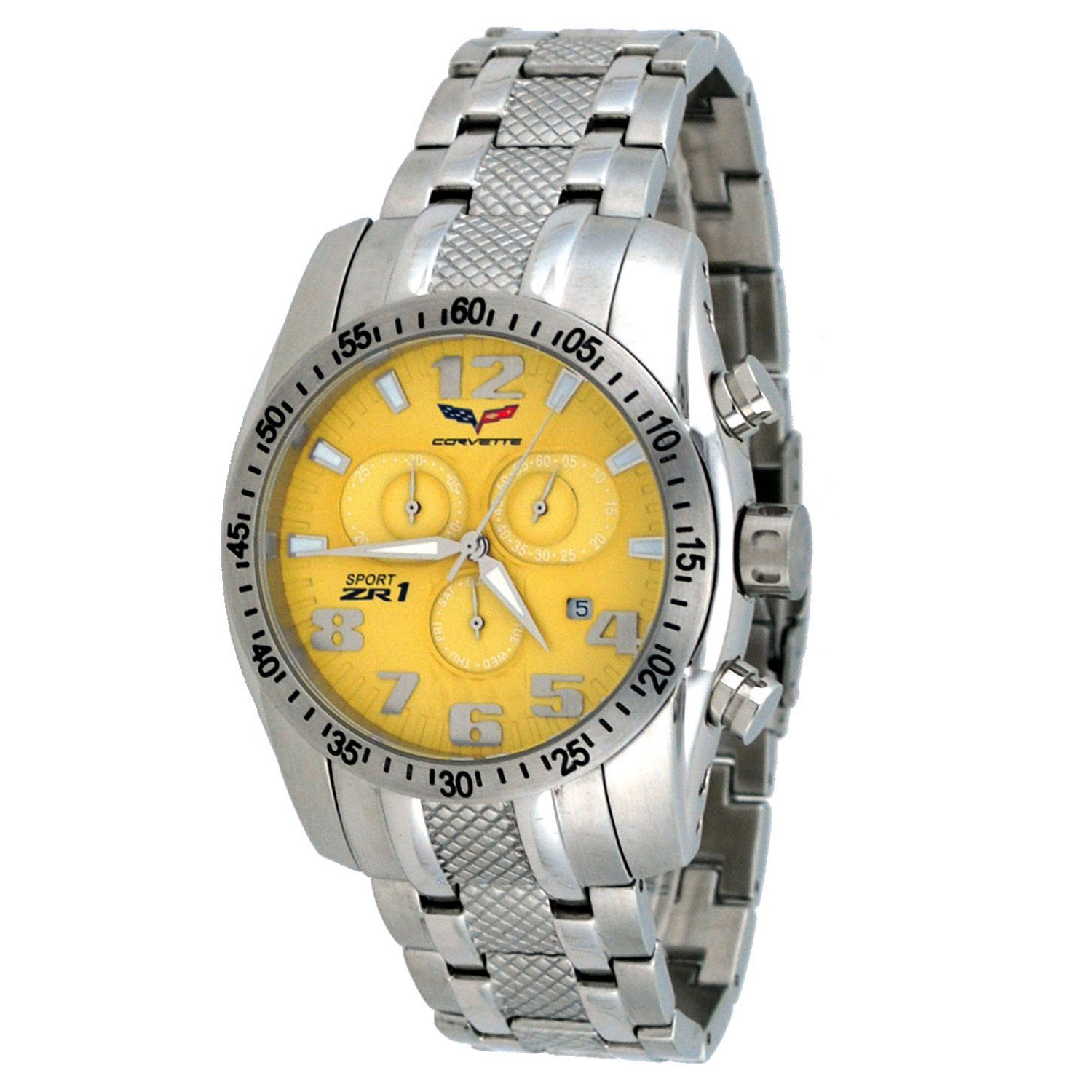 293-CR288-M-YEL Corvette ZR1 Racer Swiss Chronograph Yellow Dial SS Band