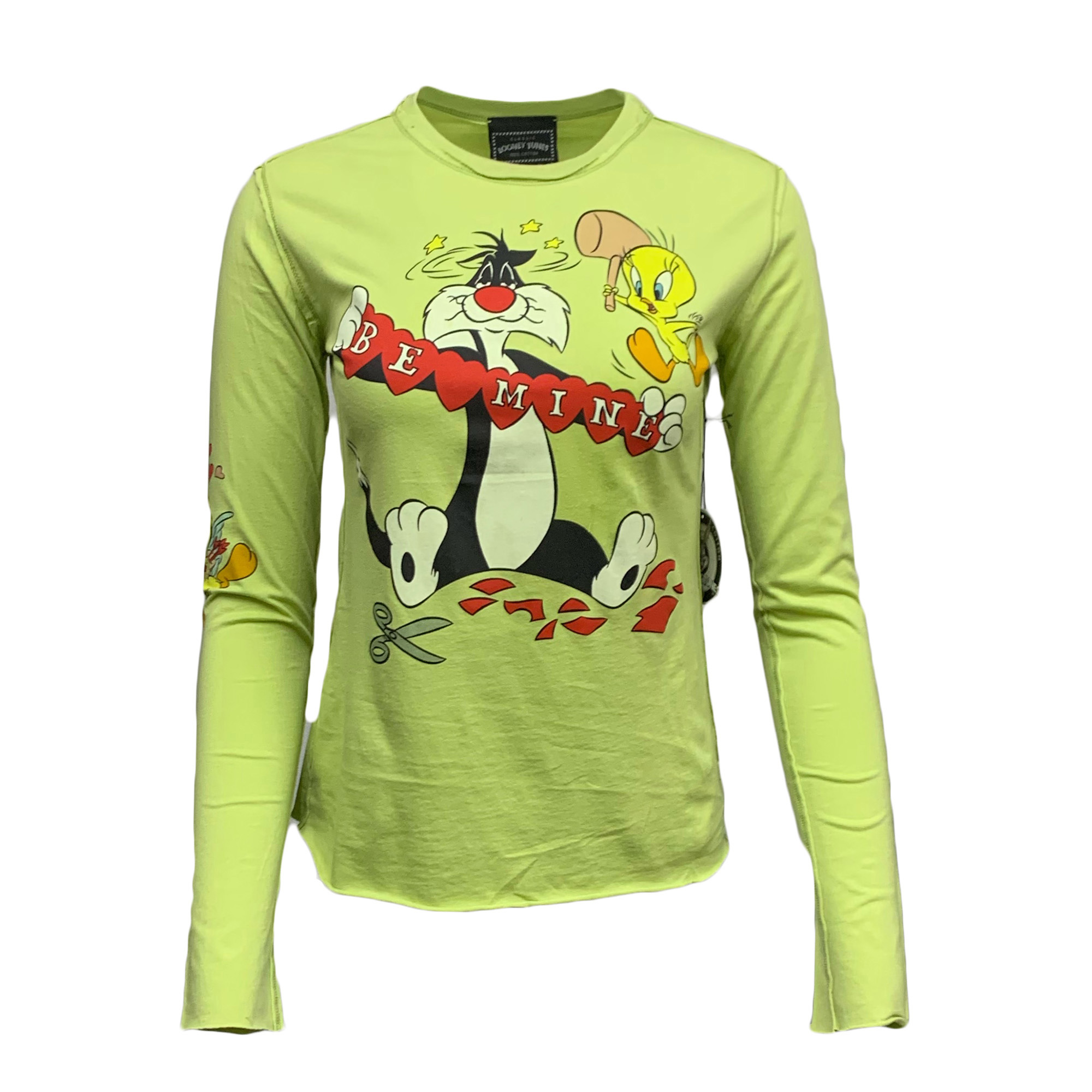 PTS94-SLV-GRN Looney Tunes Women's Sylvester & Tweety Long Sleeve T-Shirt Green