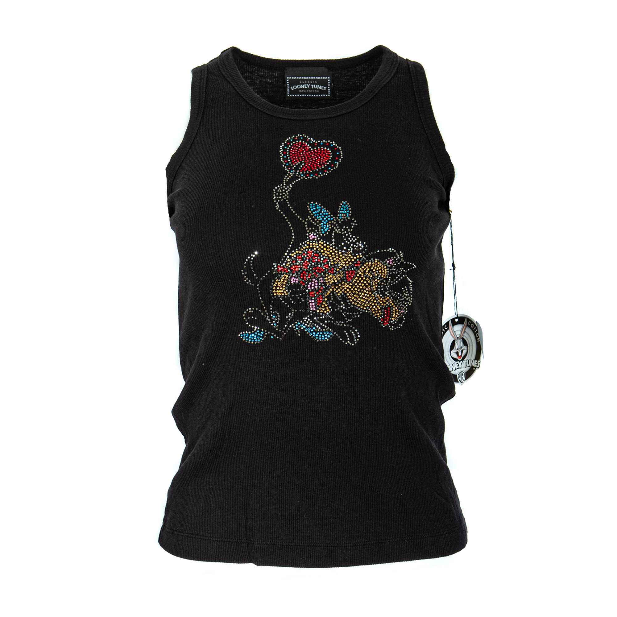 Looney Tunes PHST75_BLACK_TAZ Raw7 Women's Looney Tunes Taz Tank Top Black with Rhinestones 100% Cotton