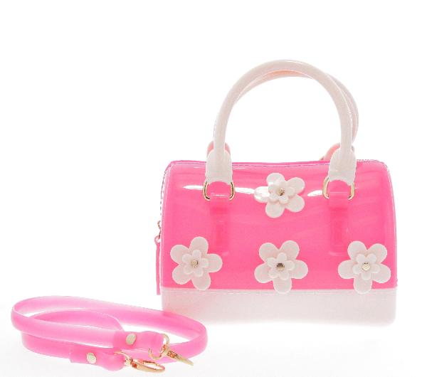Raw 7 by Doe A Dear Flowers Barrel Jelly Hand Bag in Punch/ Ivory, Price: $49