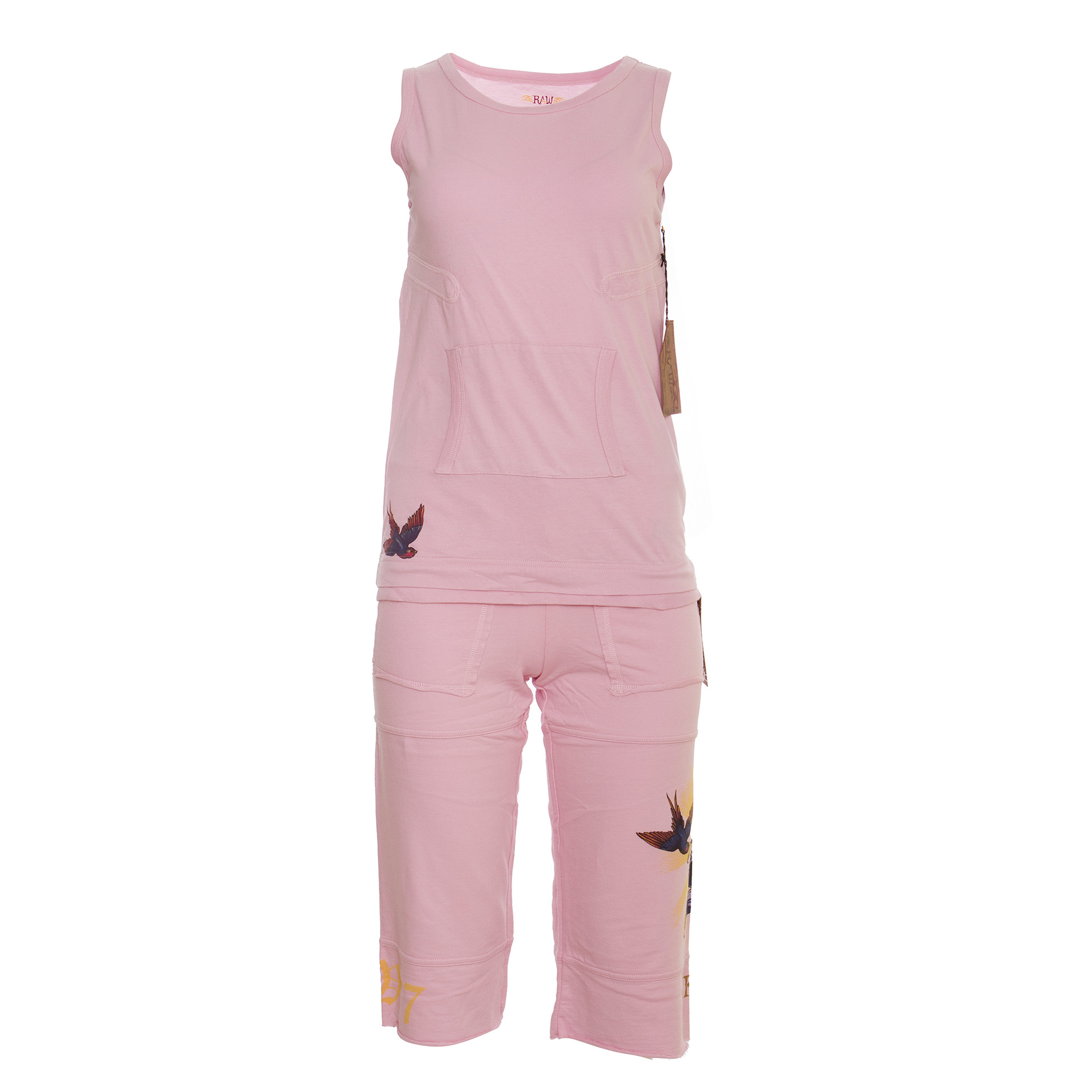 K8A06-K8A18-HEART-SET Raw7 Girls Pink Top and Pants Set Heart Hummingbird theme