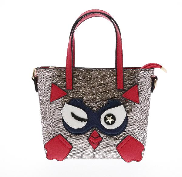 Raw 7 by Doe A Dear Red PU Glitter Top Handle Purse with Winking Owl, Price: $43