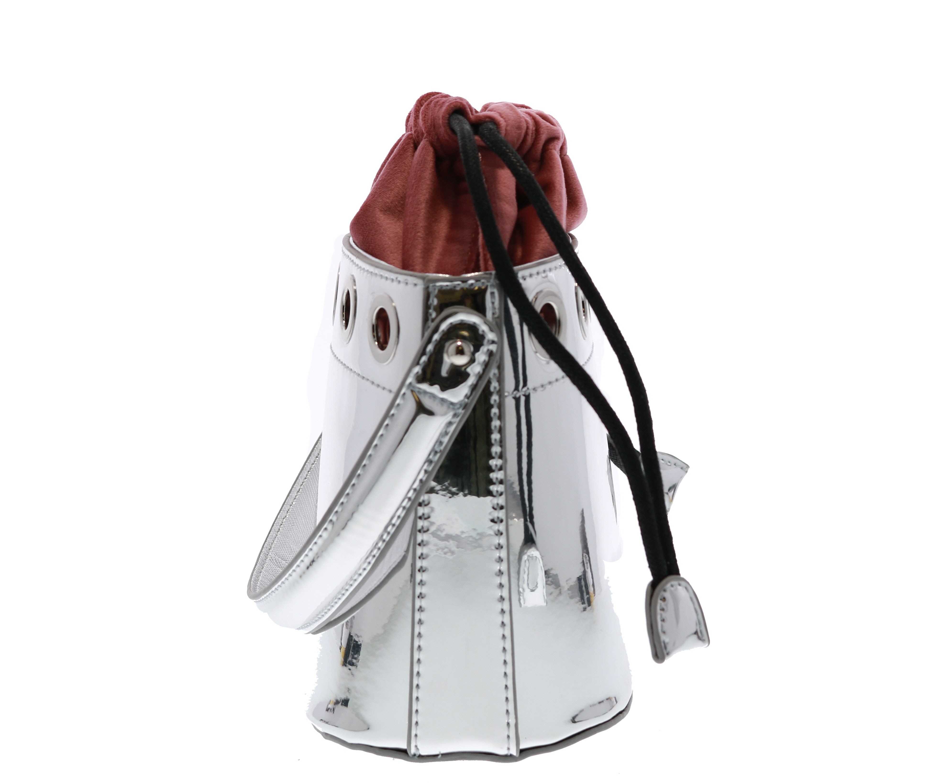 B9541-OS-PINK Raw 7 by Doe A Dear Metallic Strawstring Top Handle Bucket Purse with Star B9541-OS-PINK