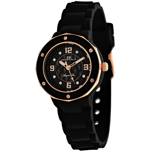 OC0432 Oceanaut Ladies Acqua Star Black-Rose Gold Black Rubber Strap