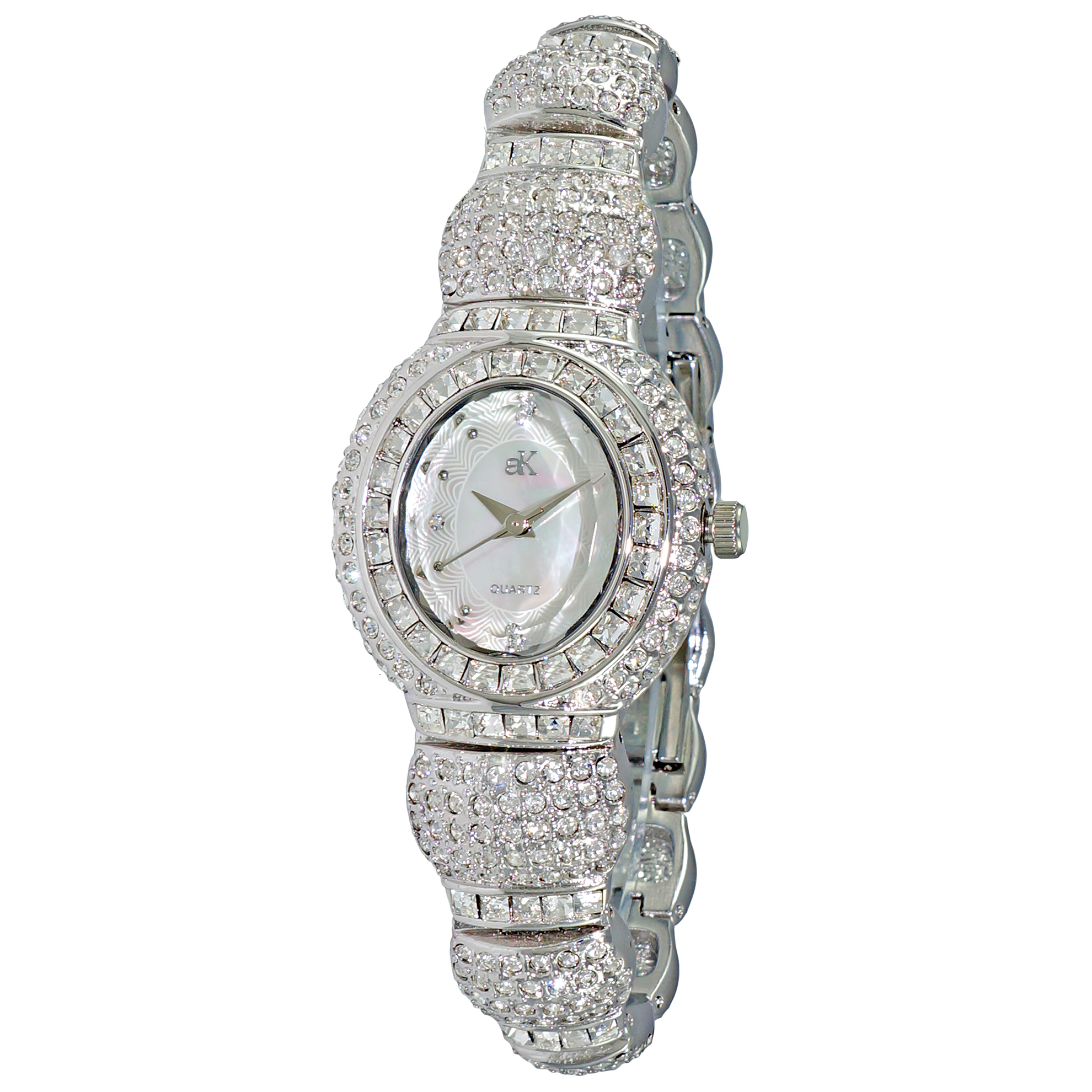 Adee Kaye AK9127 L Adee Kaye Ladies Faceta Crystal Watch Rhodium White Mother of Pearl