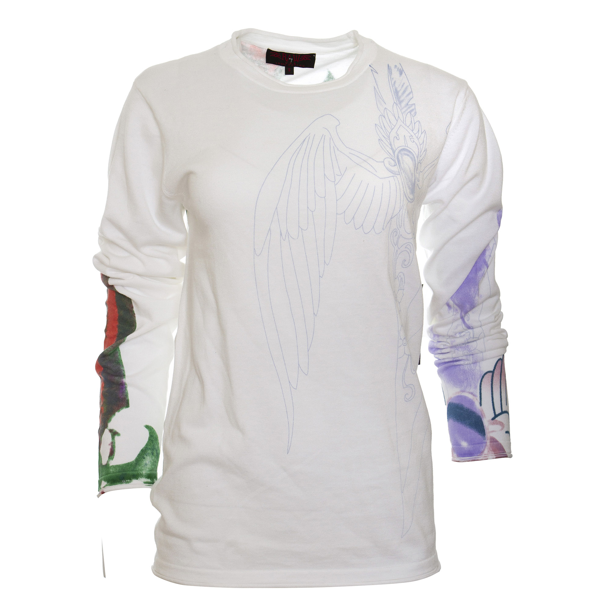 CT77-DAGGERS-WHT Raw7 Women's Long Sleeve White T-Shirt Winged Dagger
