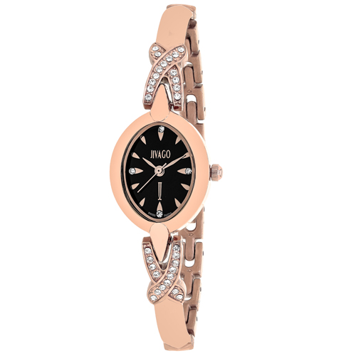 JV3613 Jivago Womens Via Rose gold Band Black Dial