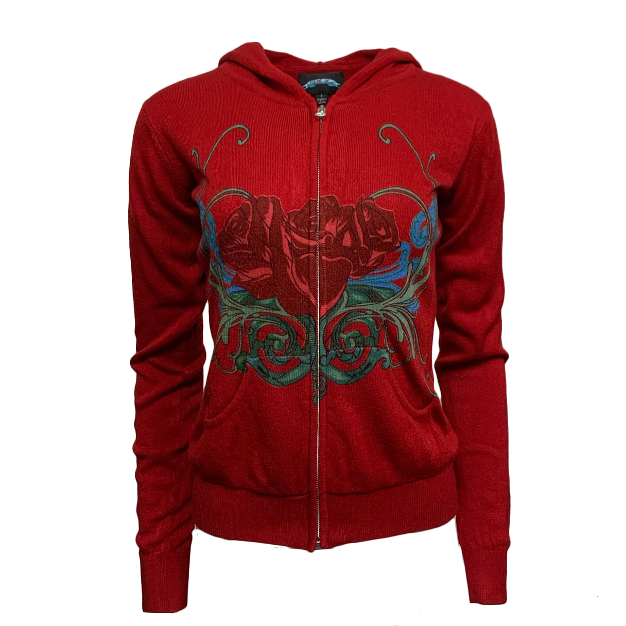 Till The End T08J02B-ROSE Till The End By Raw7 Women's Acrylic Zip Hoodie Roses - Red