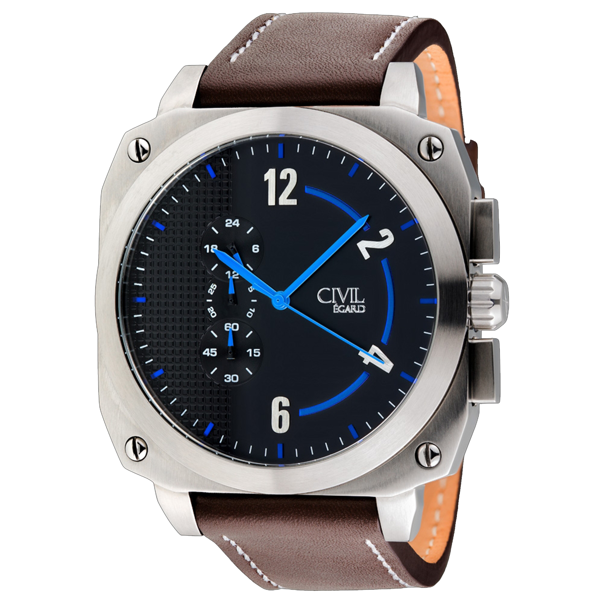 Egard CVL-BRG-STL Egard Limited Chronograph Black/Blue Dial  Brown Strap