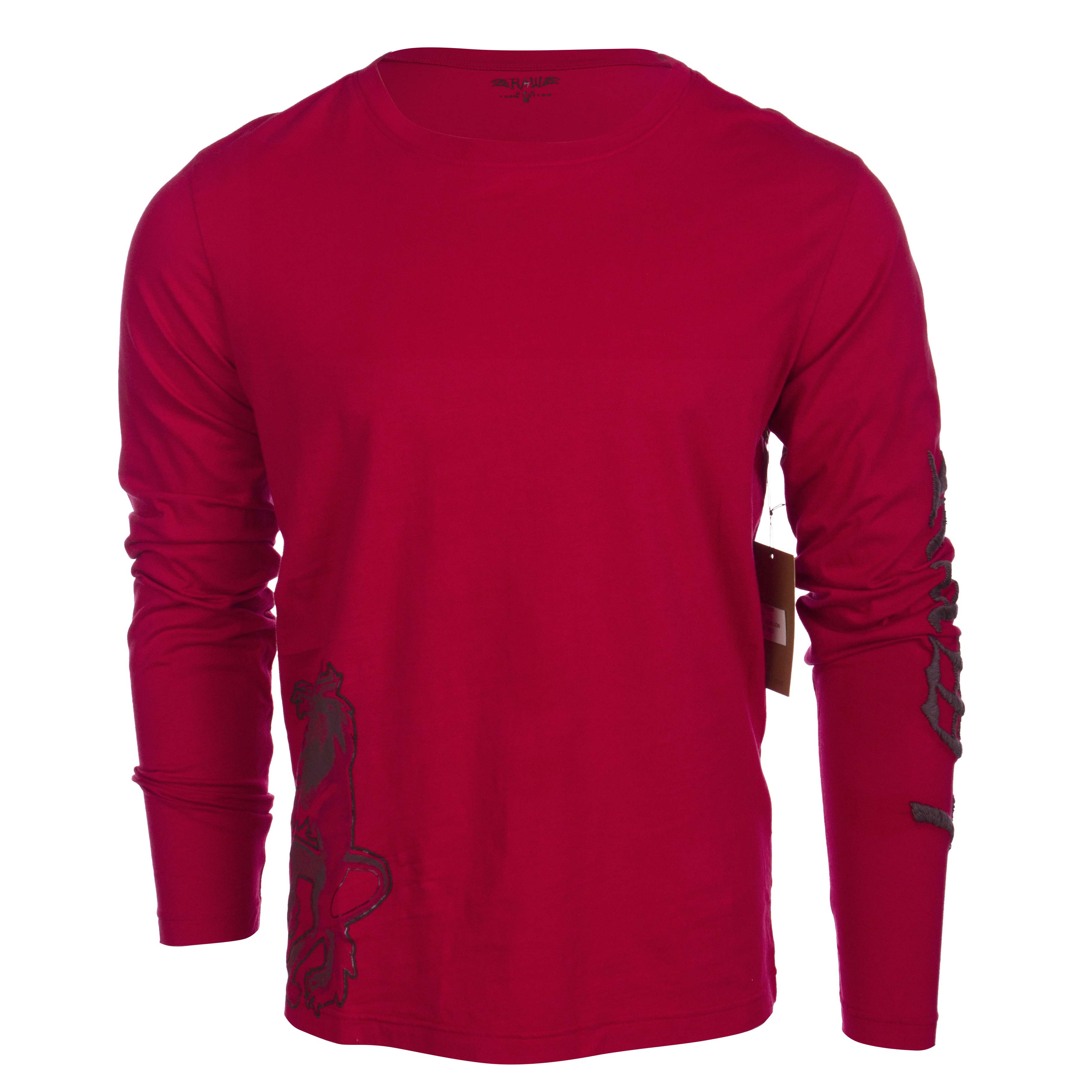 RAW 7 R08H09-RED Raw7 Men's Red Long Sleeve T-Shirt Lion Design