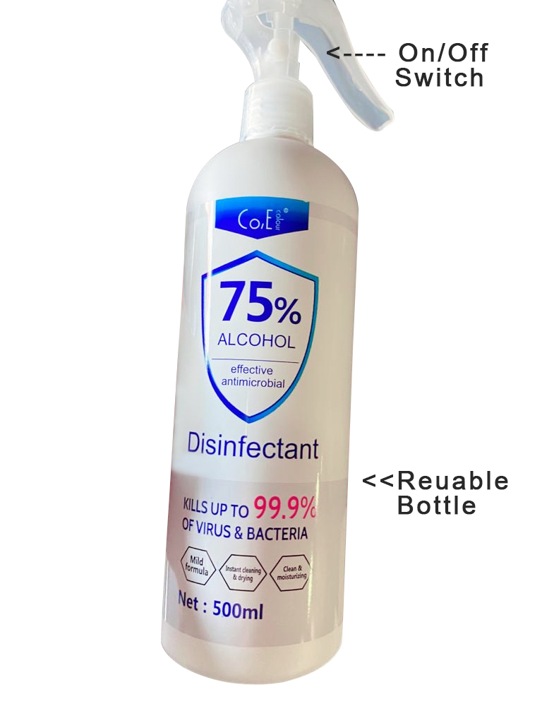 DSFY-SPRY-500ml-24PK 24PCS 75% Alcohol Disinfectant Disinfecting Spray 500ml with Re-Usable Bottle