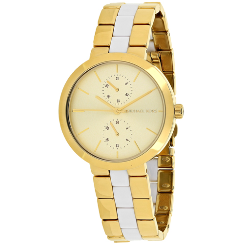 MK6472 Michael Kors Womens Garner Gold and White Band Gold Dial