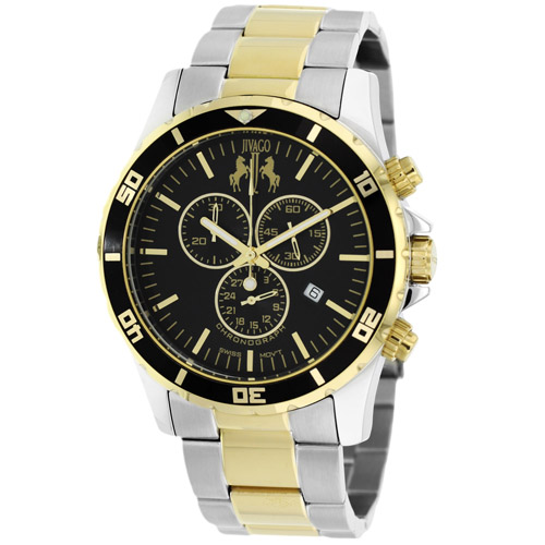 JV6129 Jivago Mens Ultimate Two-tone Silver Gold Band Black Dial