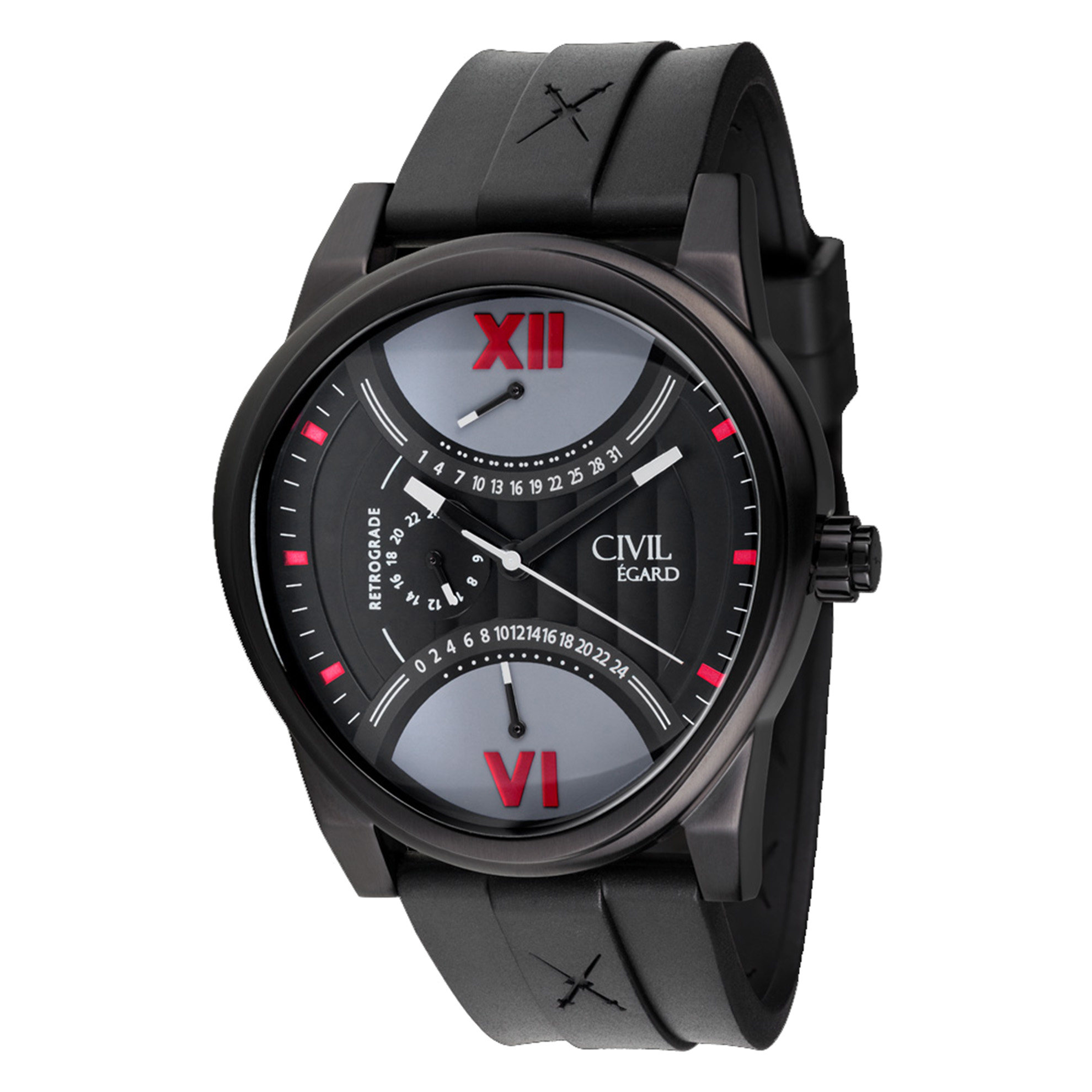 Egard CVL-FORT-BLK Egard Limited Retrograde Black/Red Dial  Black Strap