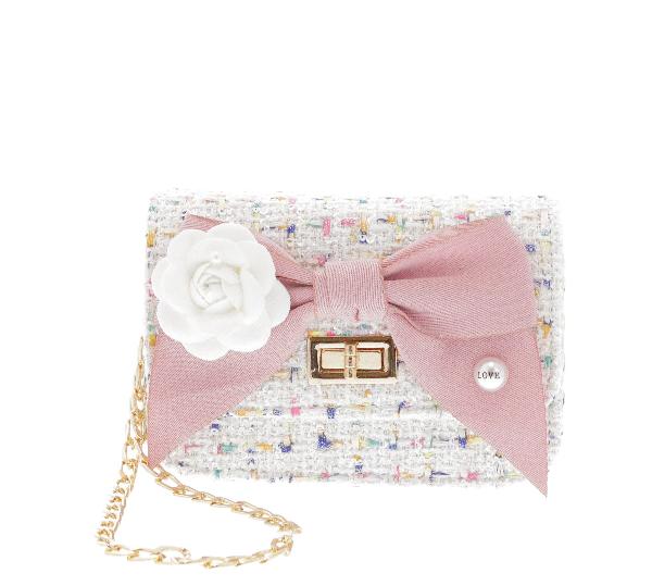 Raw 7 by Doe A Dear Mini Boucle Bow Front Cross Body Bag - White, Price: $46