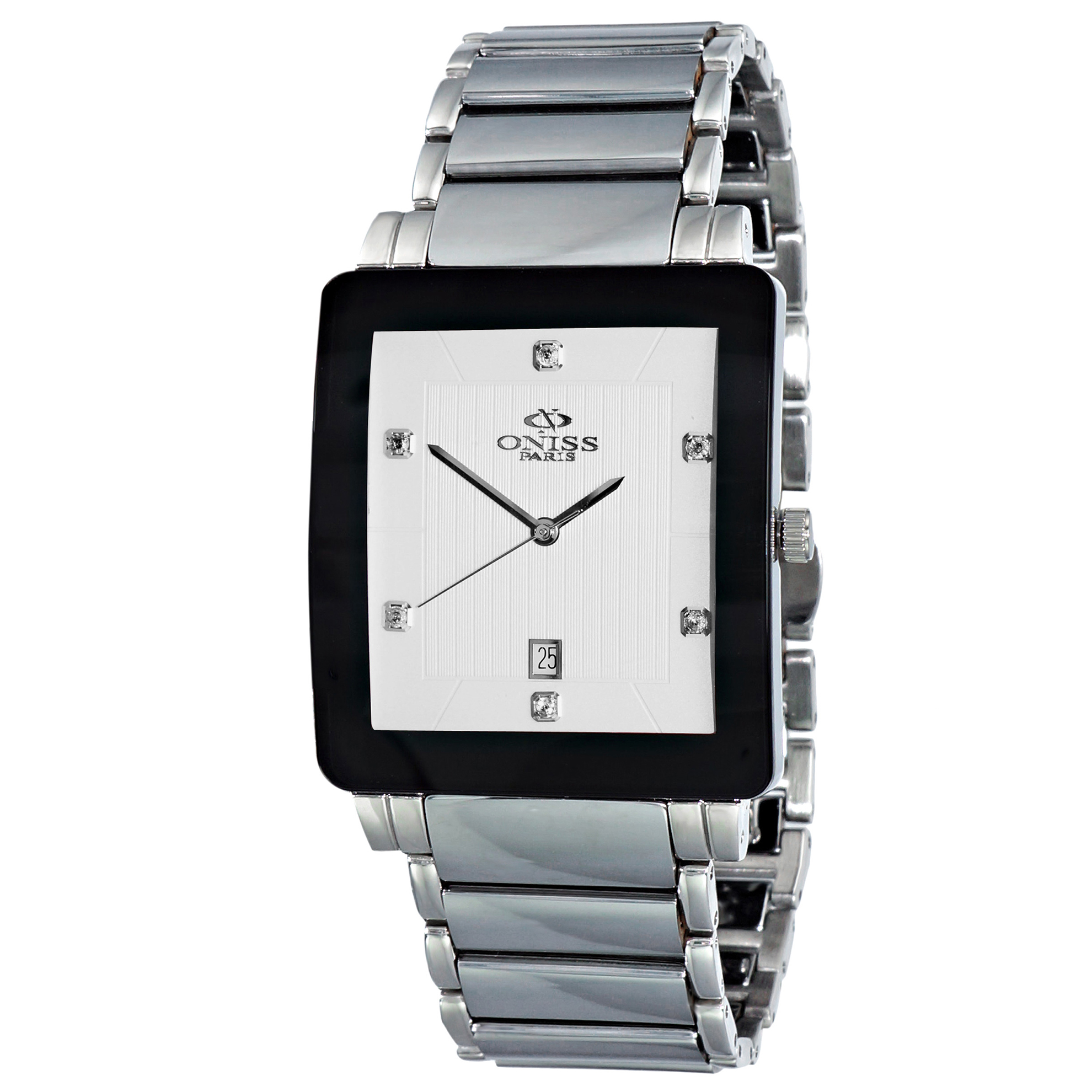 Oniss ON607-MBK-WT Oniss Stainless Steel Tungsten White Dial Sapphire Markers