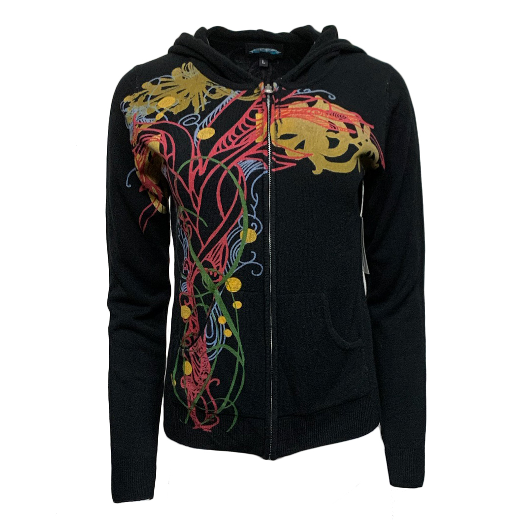 Till The End T09A02B-BUTTERFLY-BLK Till The End By Raw7 Women's Acrylic Zip Hoodie Butterfly - Black