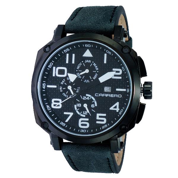 Carrero Special Edition Swiss Multi-Function Black/White Textured Dial Black Leather Str, Price: $249