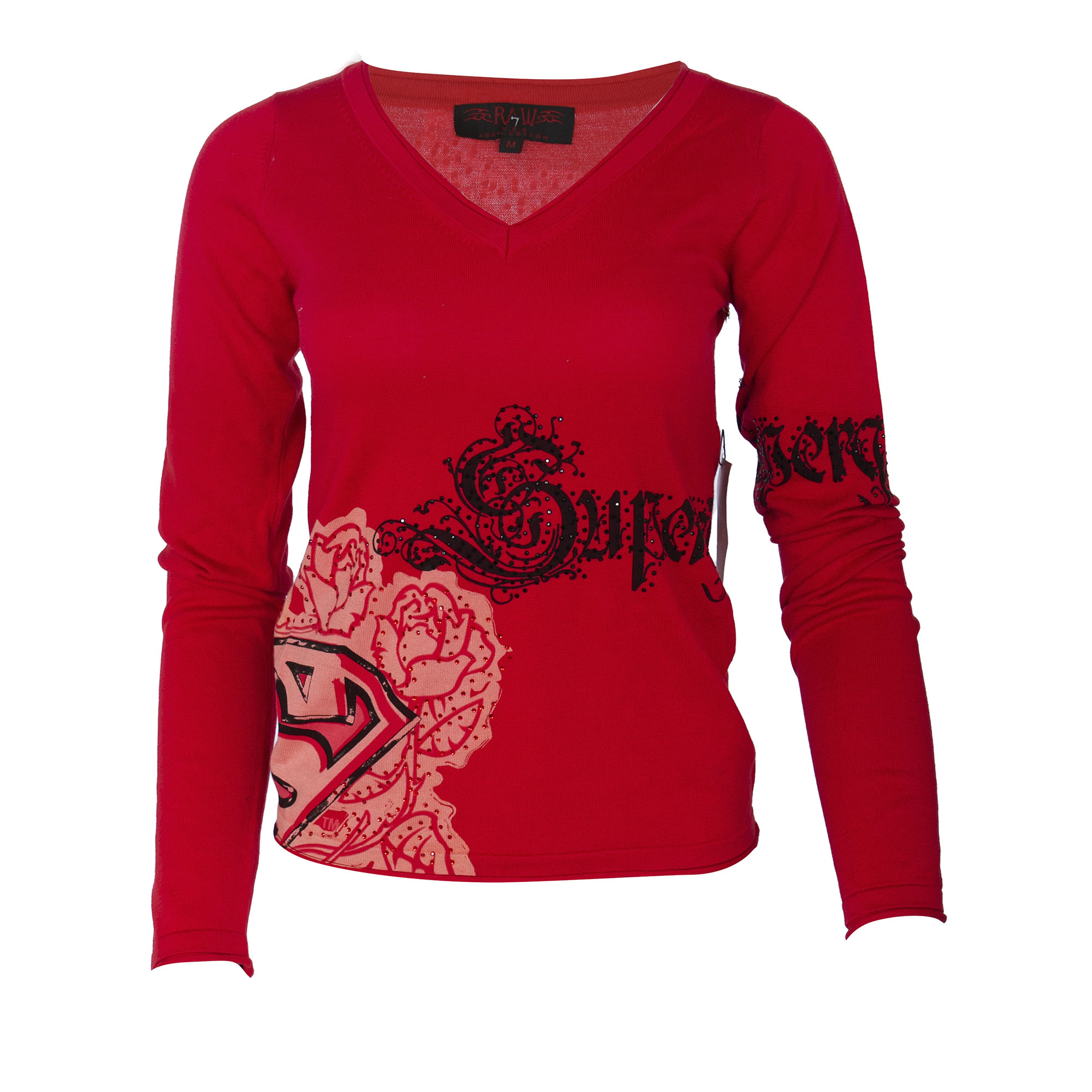 CT70_V_RED RAW7 Womens - Supergirl Long Sleeved V-Neck - Red