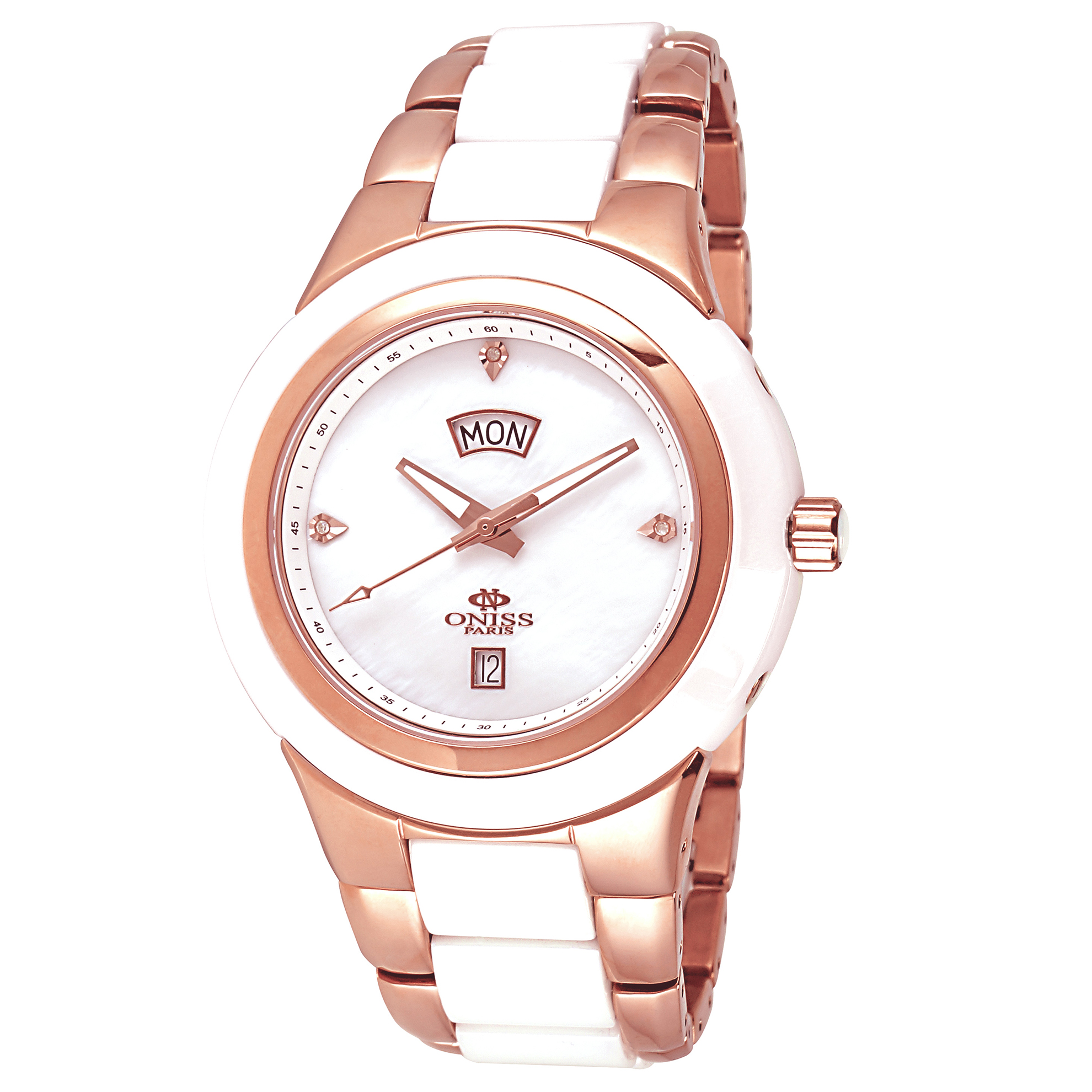 Oniss ON0435-MRG-WT Oniss Diamond Rose Tone and Ceramic White Mother of Pear