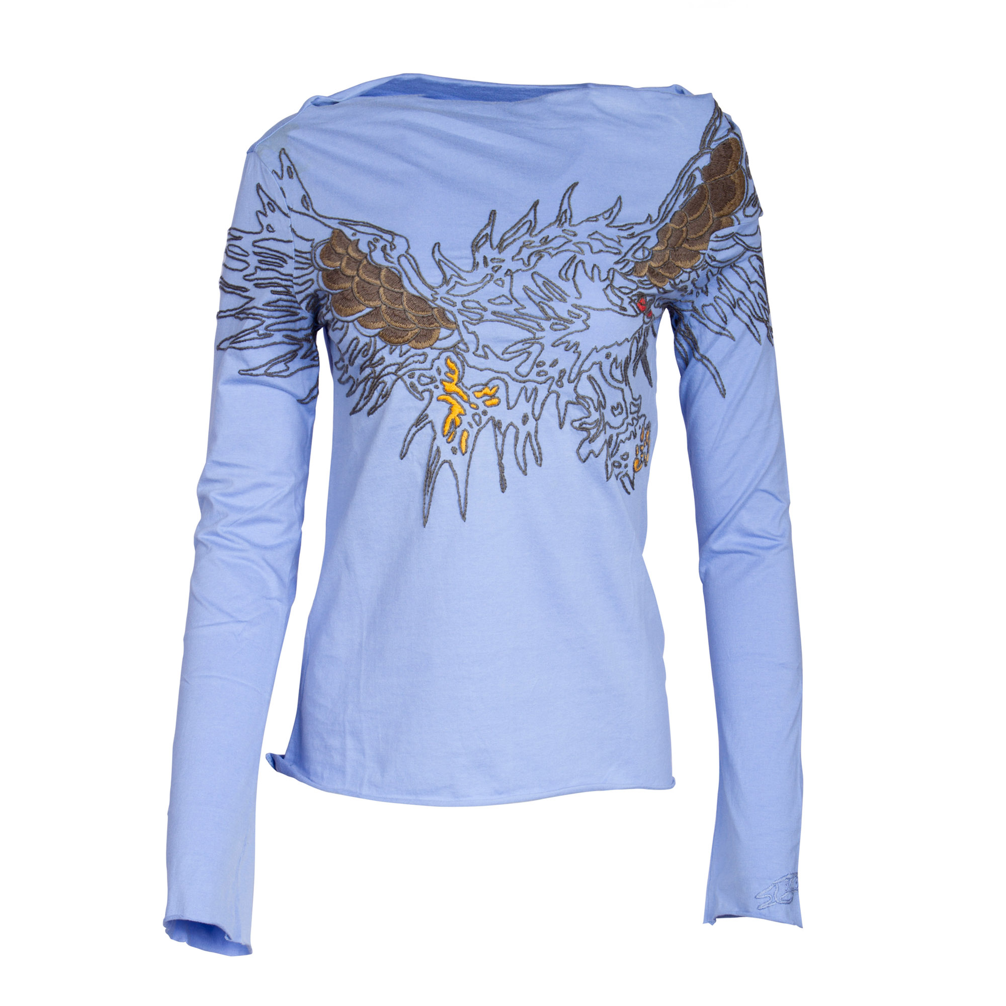 Till The End Women's Light Blue Top with Embroidered Eagle Design, Price: $39