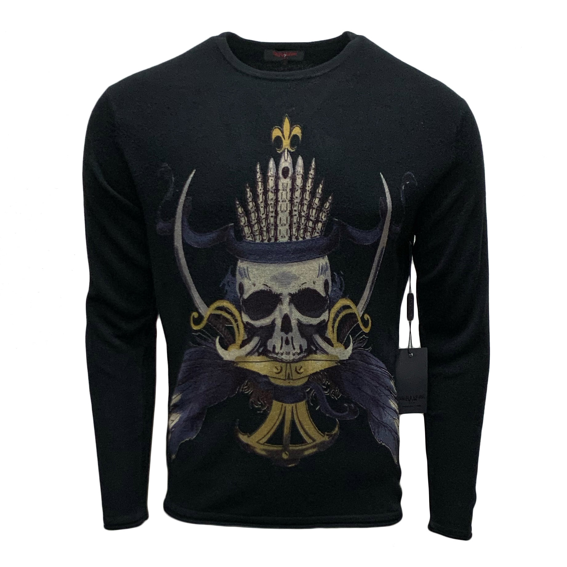 RAW 7 G09H03-CAPTAIN Raw 7 Men's Crewneck Sweater Fleur-de-lis Pirate Captain Design - Black