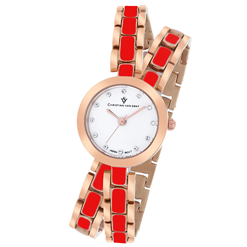 CV5614 Christian Van Sant Womens Spiral Two-tone Rose gold Red Band White Dial