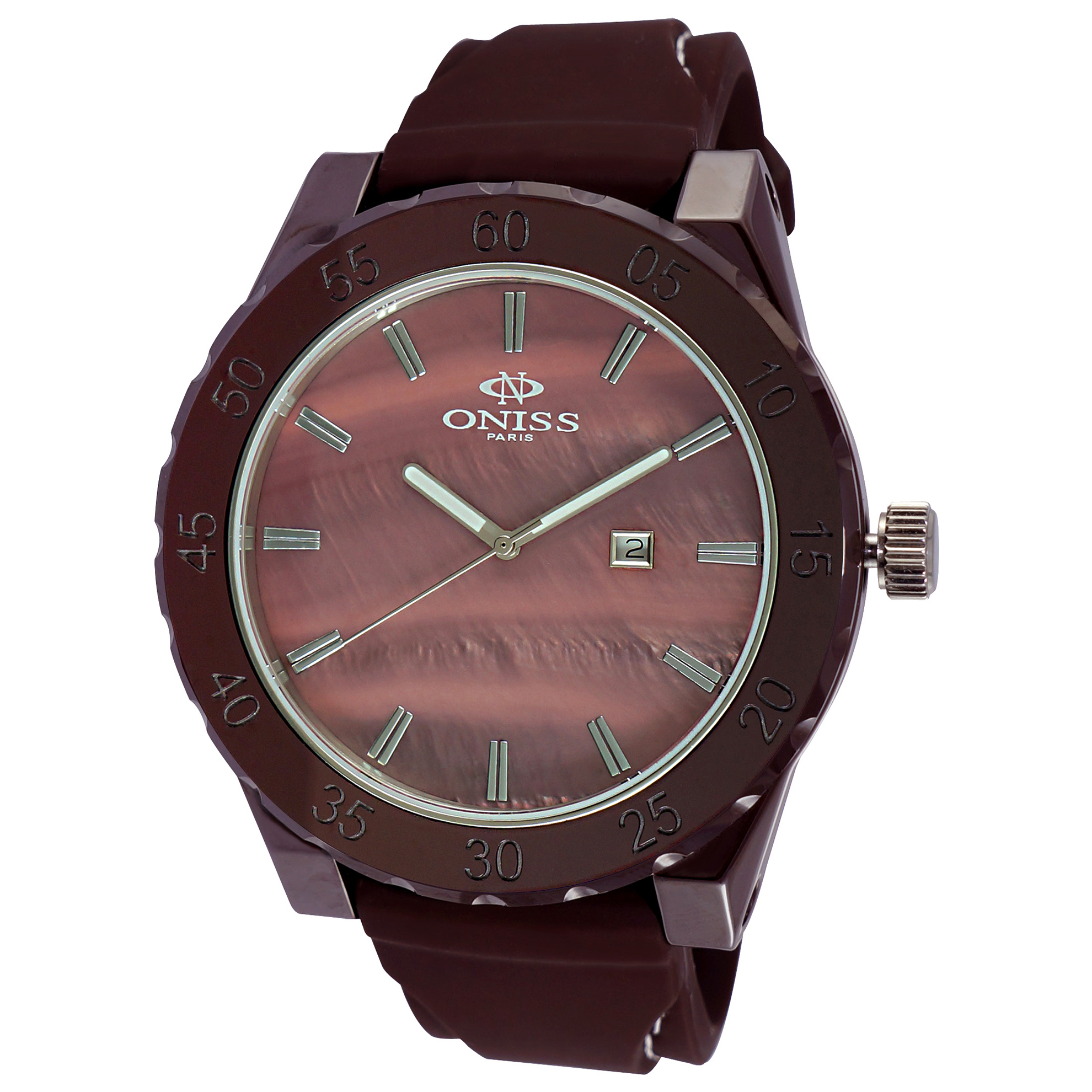 Oniss ON8174-M-BN-RB Oniss Men's Grand C Collection Brown Ceramic Brown MOP Silicon Strap