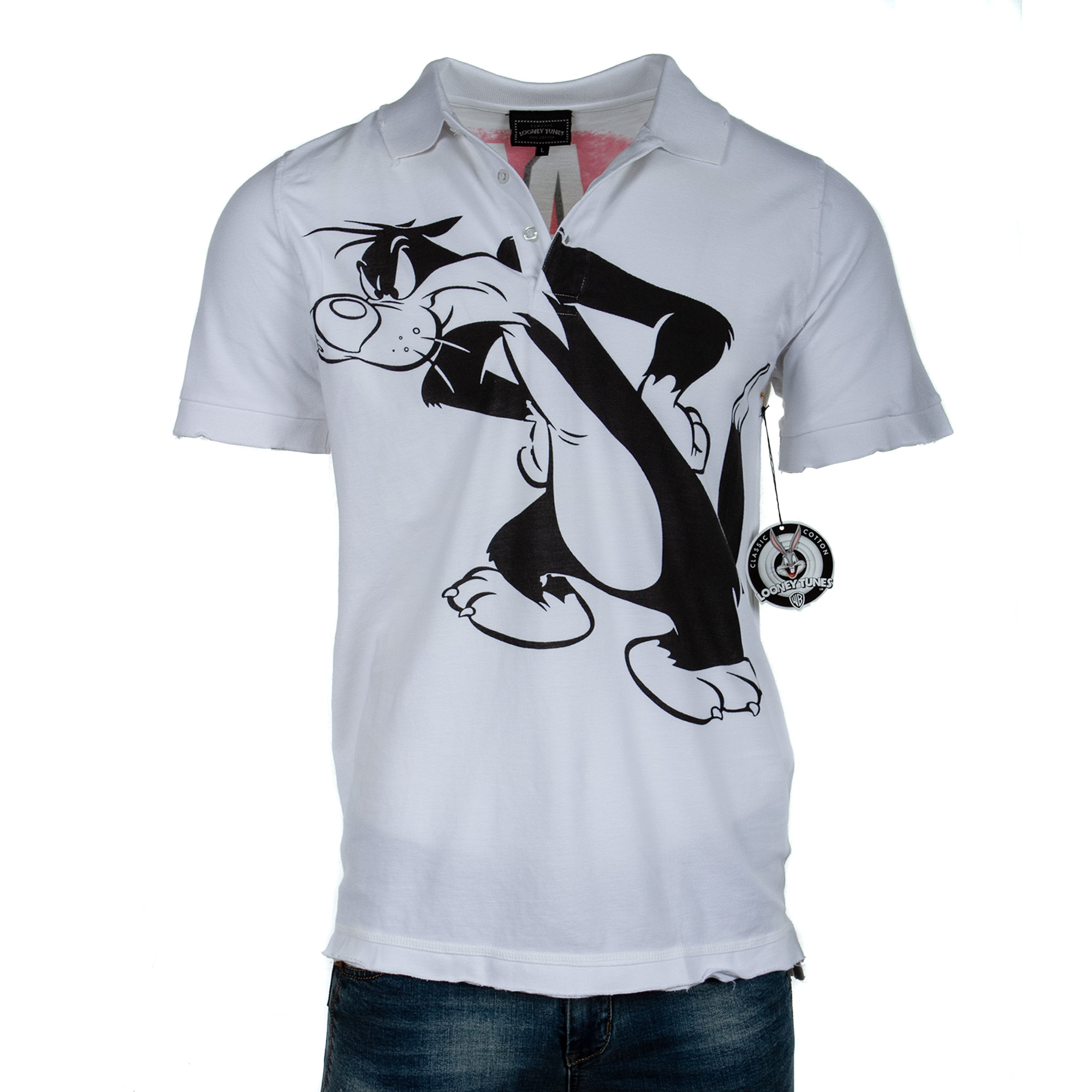 Raw7 Men's Looney Tunes Sylvester White Polo Shirt, Price: $39